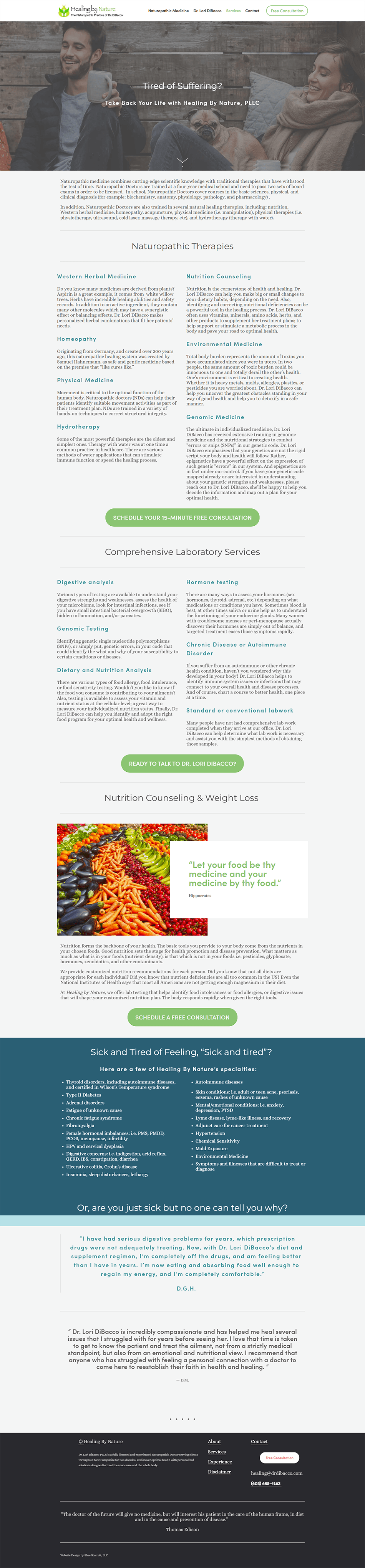 Before screenshot of a naturopathic medicine Services page with the original Squarespace website design.