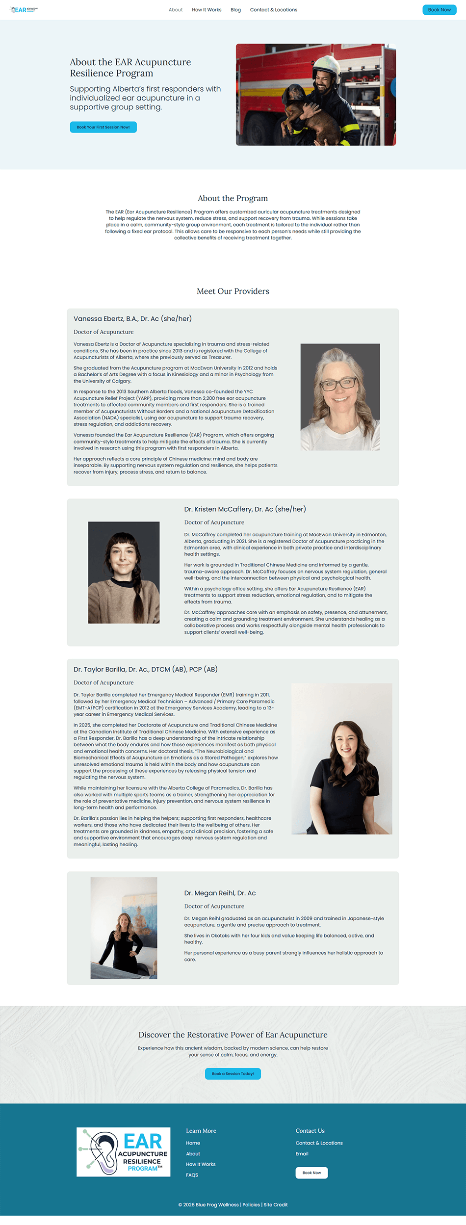 Updated About page for Elementor acupuncture website featuring clean design, program details, and professional branding.