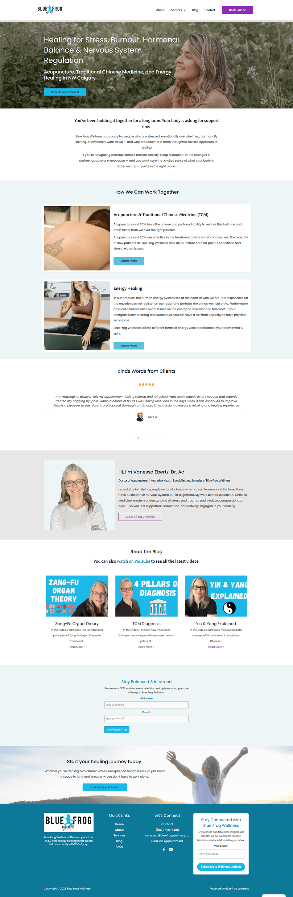 Refreshed Elementor WordPress homepage for an acupuncture and TCM clinic with bright branding, clear navigation, and modern website design.