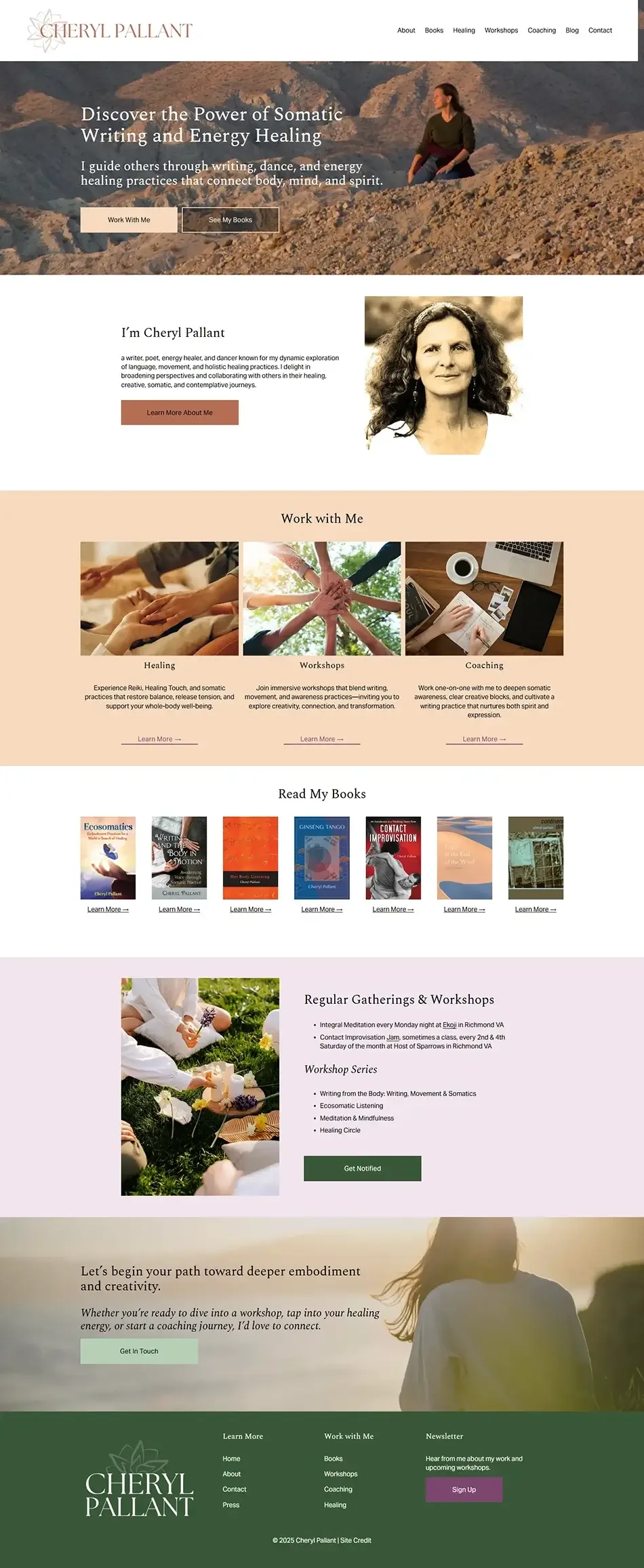 Updated Squarespace home page for author and energy healer with clean layout and soft, natural colors