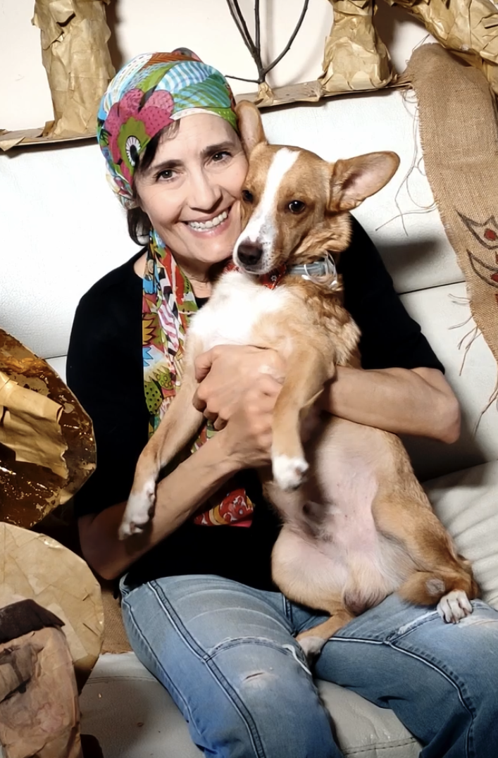 Coralina Cataldi-Tassoni with her rescue dog Zungolito