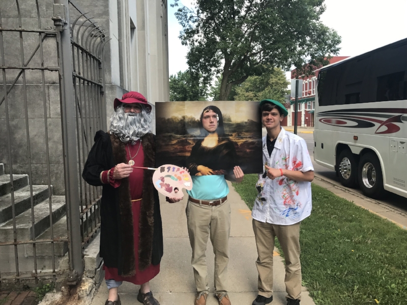 Leonardo DaVinci (Joe), Mona Lisa (JD), and Painter (Brendan)