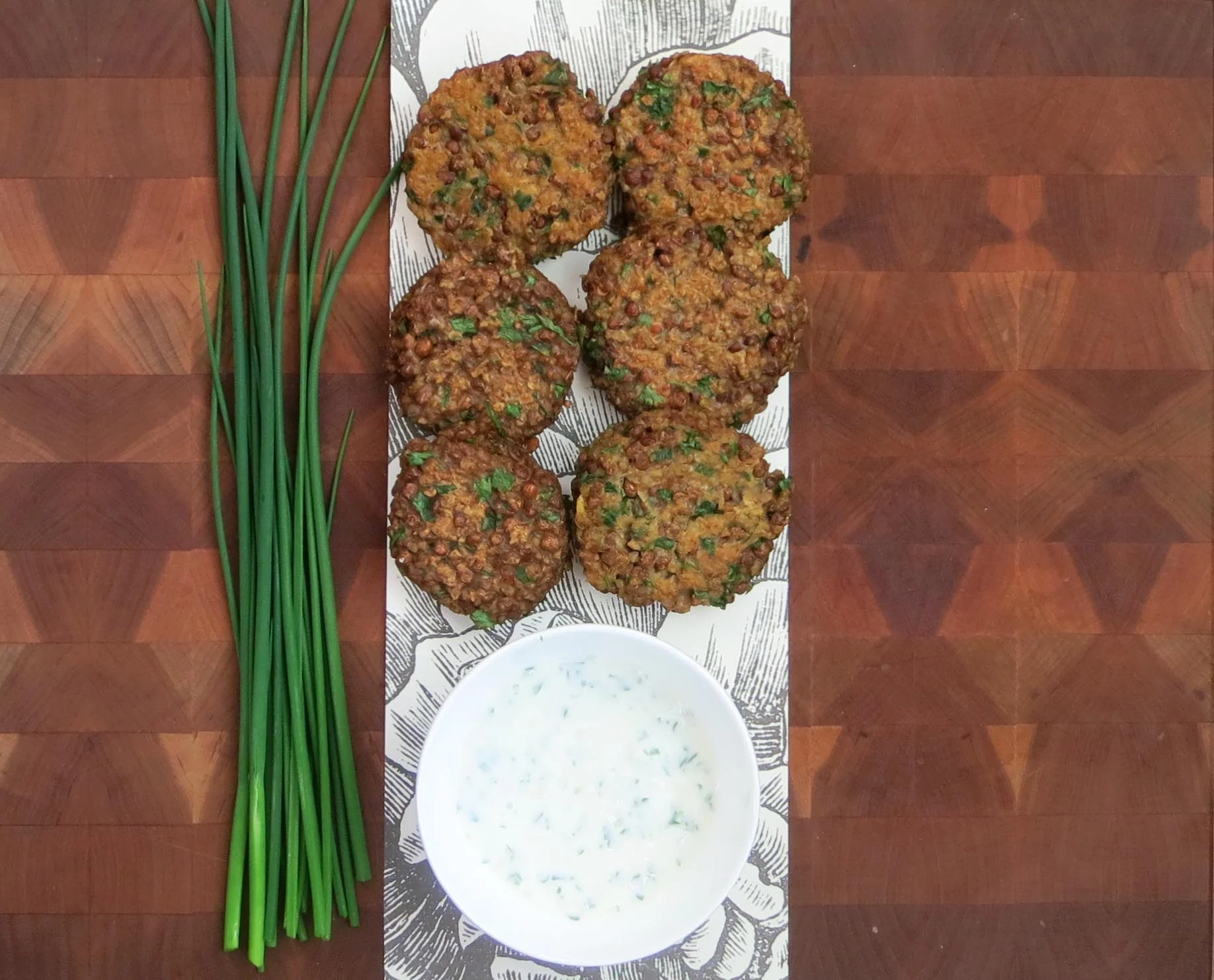 Bulgur-Lentil Falafel with Kefir-Herb Dipping Sauce