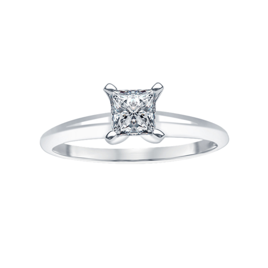 1ct Solitaire Princess Cut Diamond Engagement Ring 14K White Gold 