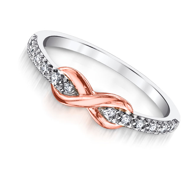 Sterling Silver and 10K Rose Gold T.W. .06 Diamond Infinity Ring