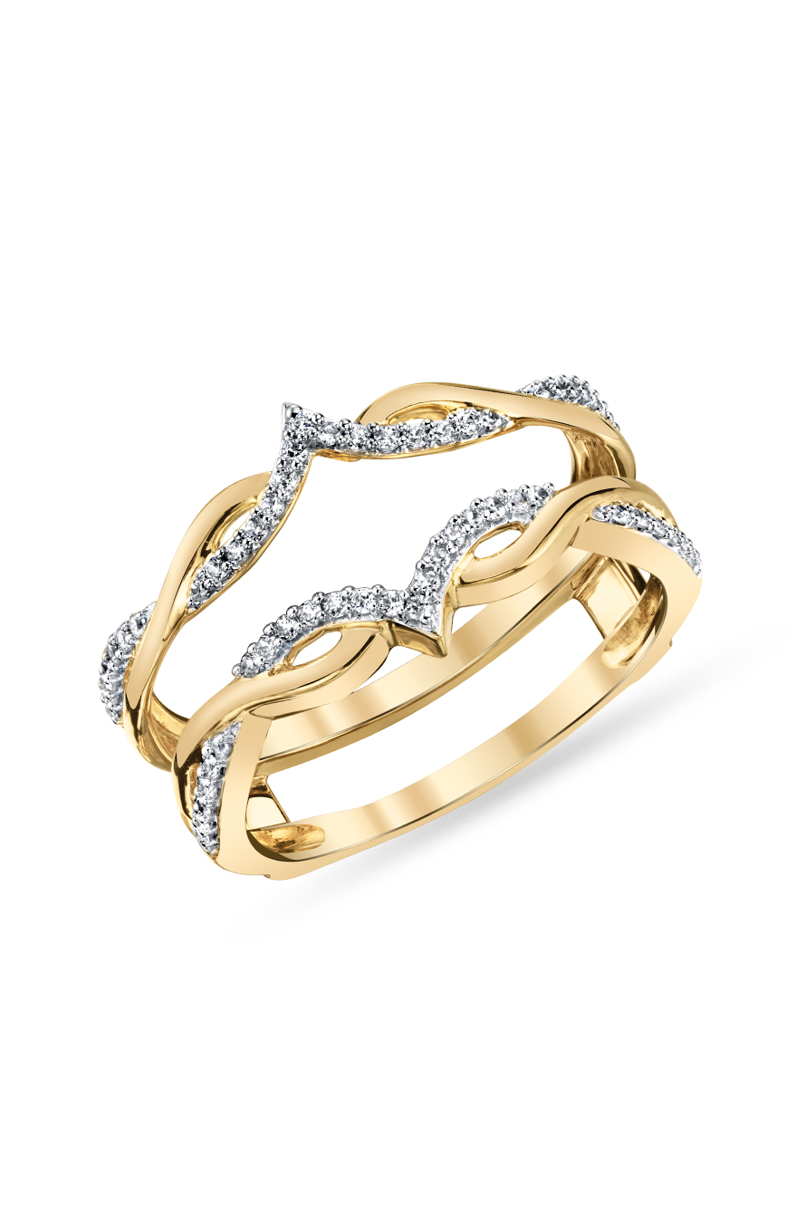 14 Karat Yellow Gold 1/5 carat total weight Two Hearts Round Diamond Ring  Guard with Slight Twist Around Diamond — Jensen Jewelers