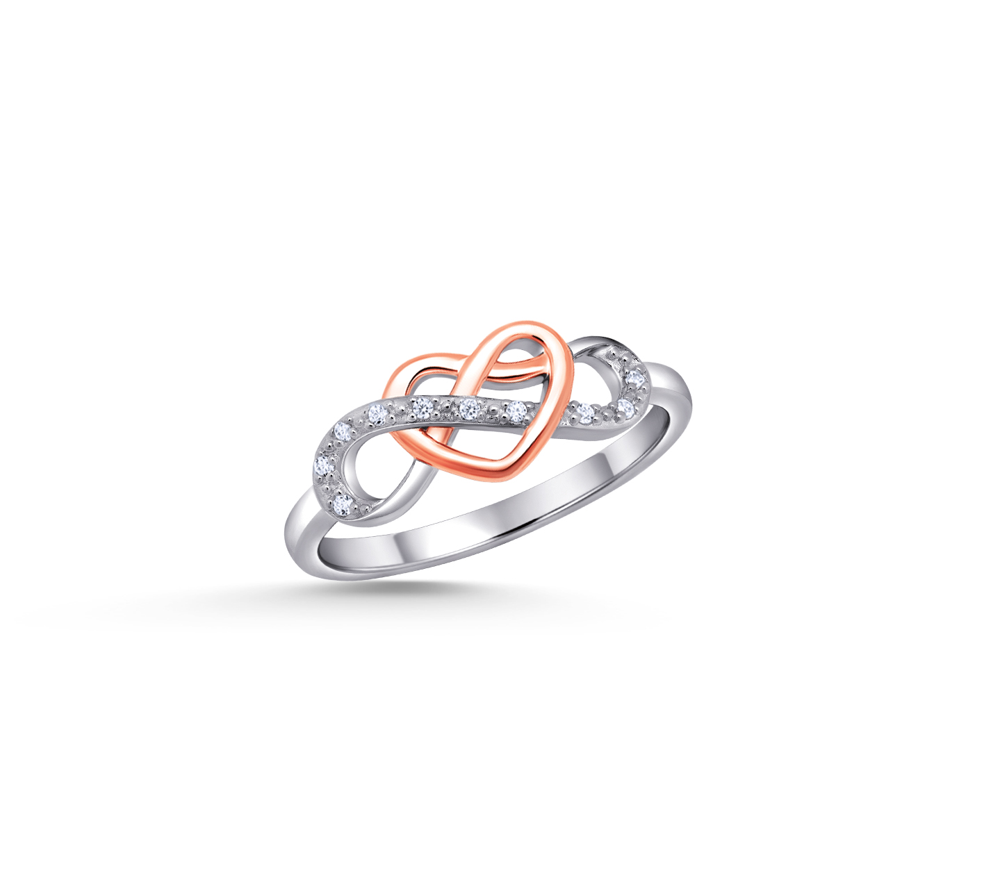 Sterling Silver and 10K Rose Gold T.W. .05 Diamond Infinity Heart Ring —  Jensen Jewelers