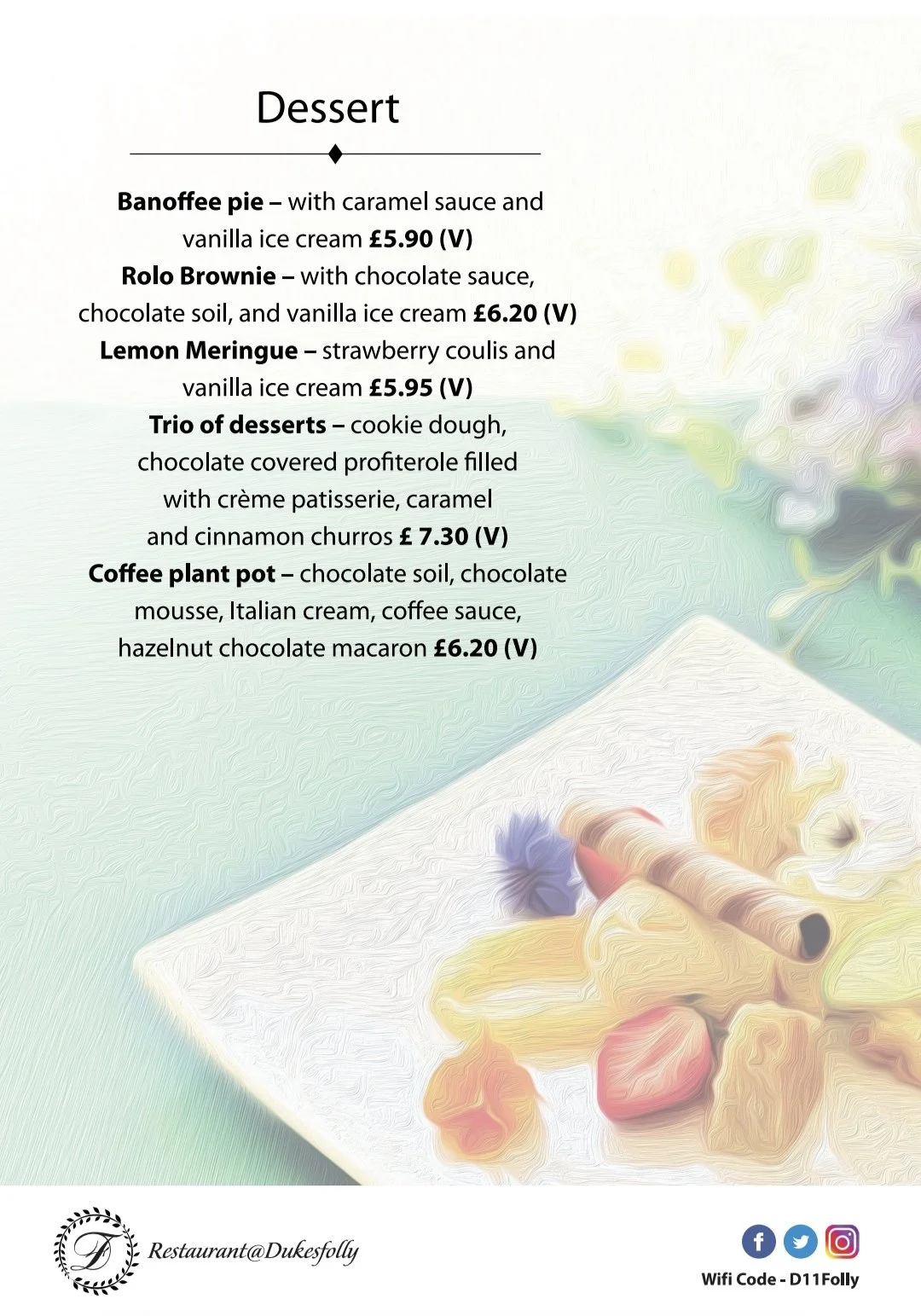 The Menus — Dukes Folly Hotel