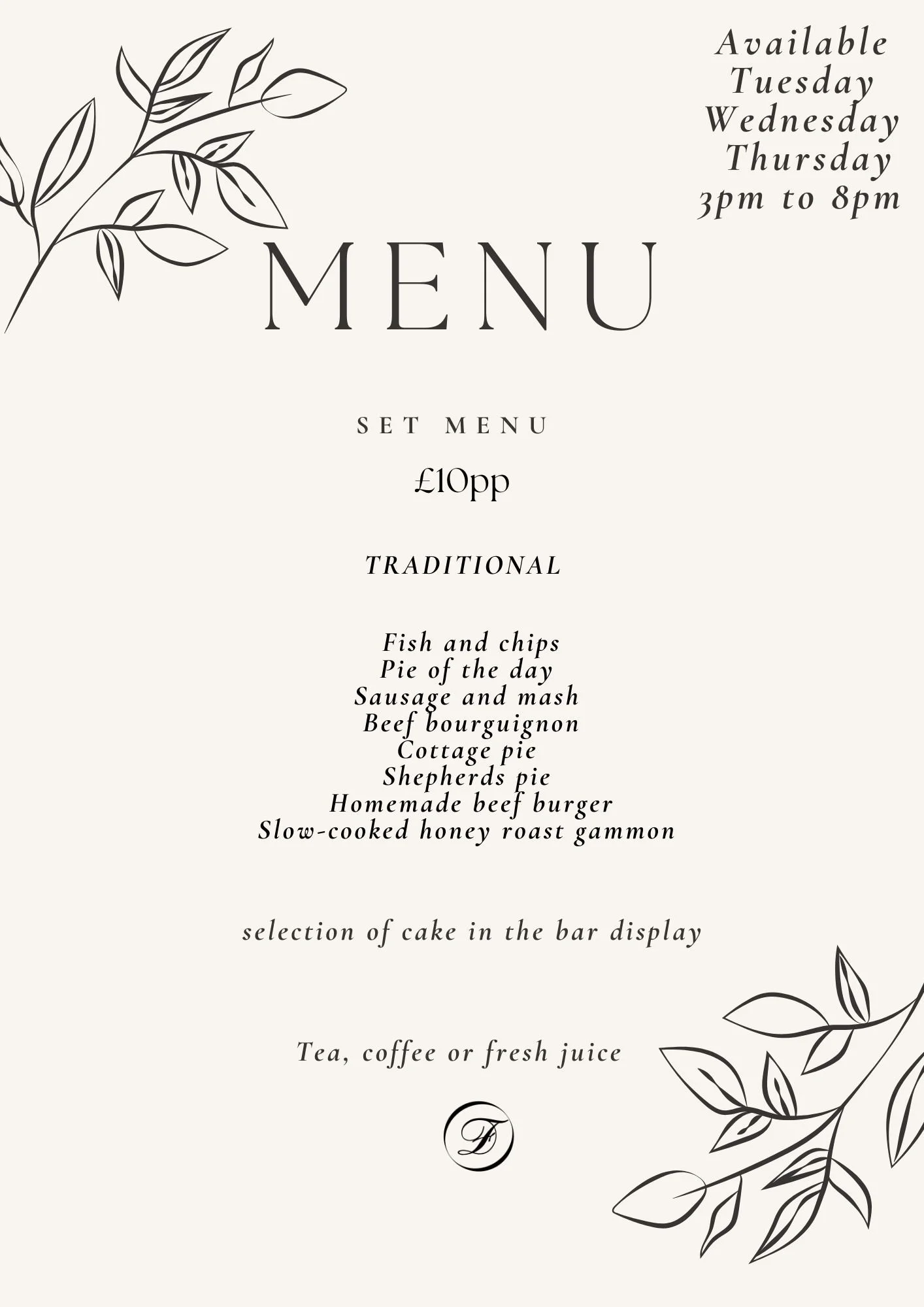 The Menus — Dukes Folly Hotel