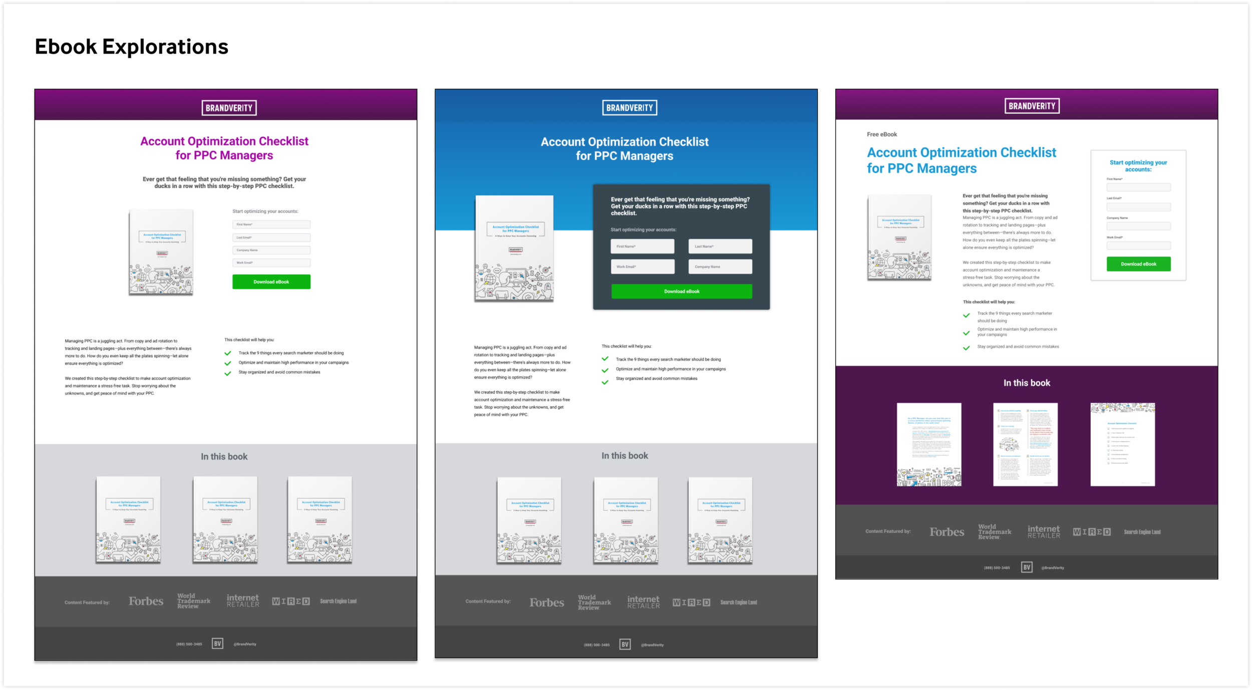 While evolving the brand’s secondary colors, I experimented with different gradients and background styles that would create section blocks for quick eye scanning. Some landing pages launched with the purple style, but was eventually phased out to a…