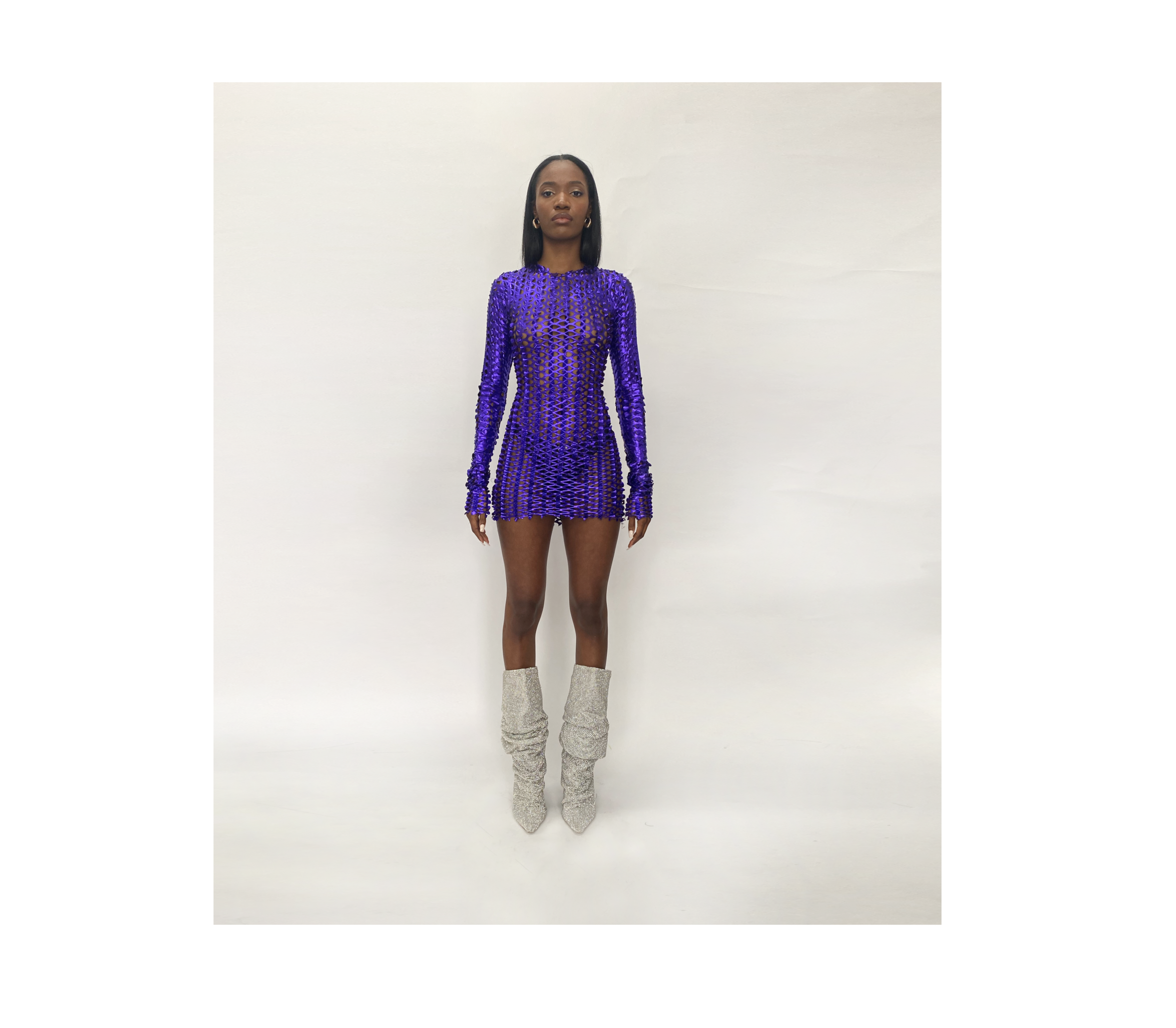 purple metallic mini dress