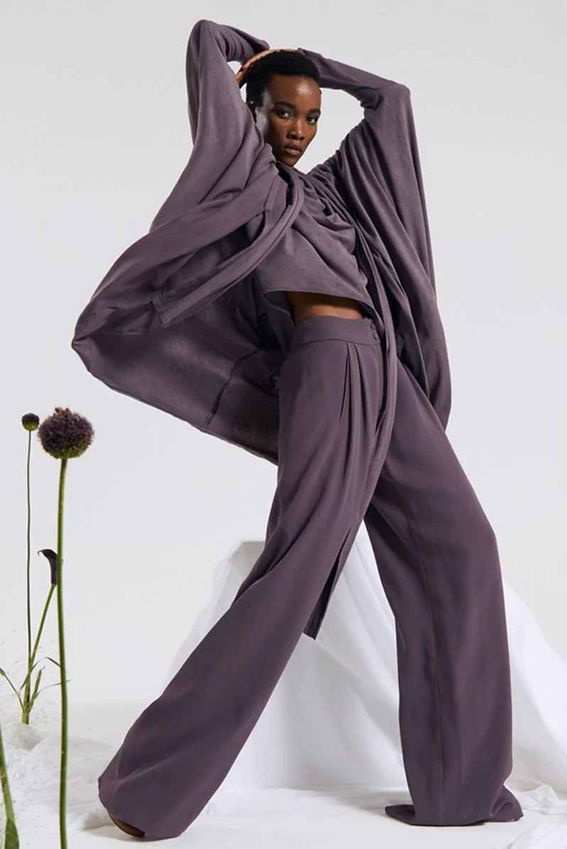 Lilaea Organic Cotton Jersey Jacket, Oreiades Blouse & Oxford Trousers - Fig