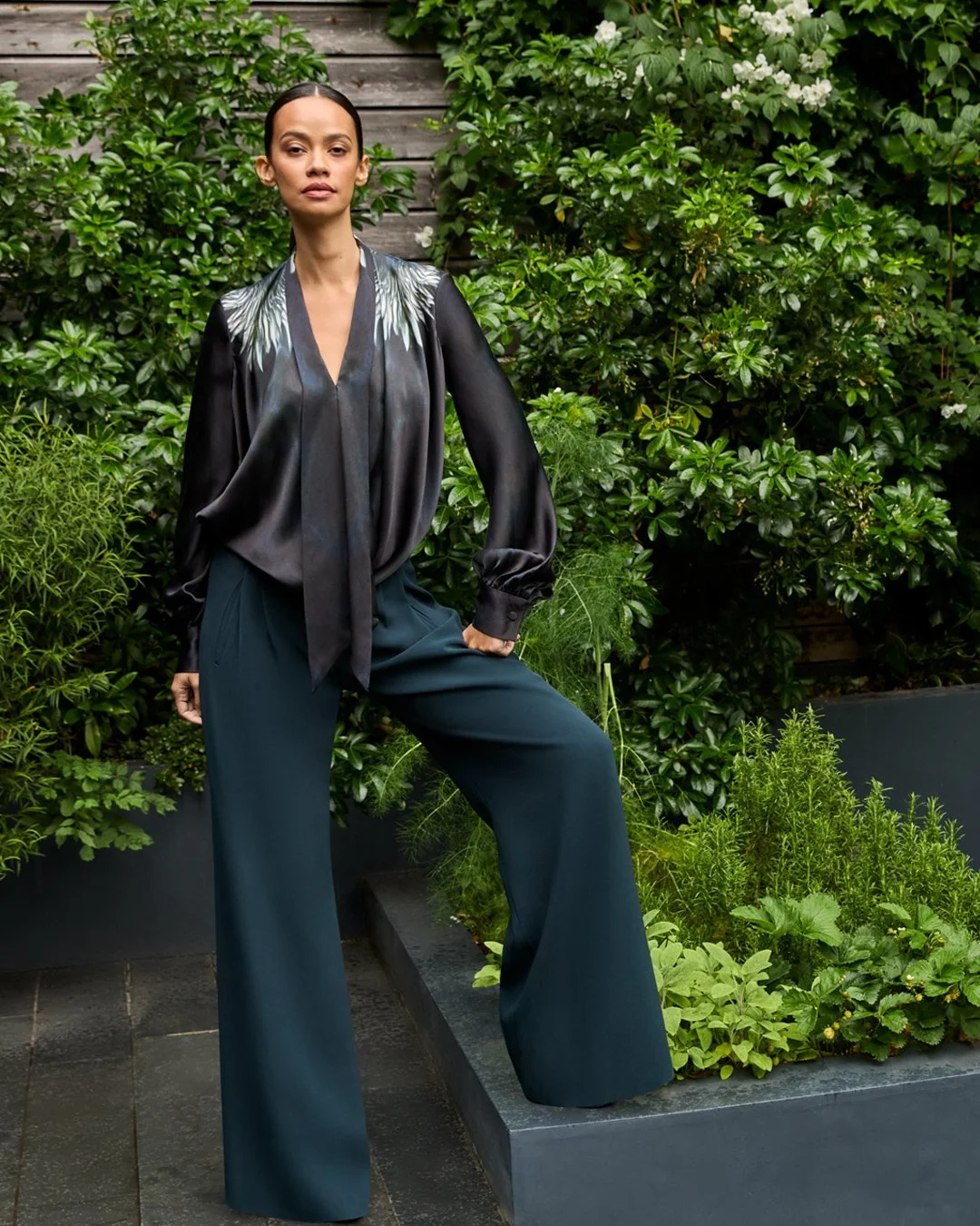 Umbriel Print Blouse and Oxford Trousers - Basalt