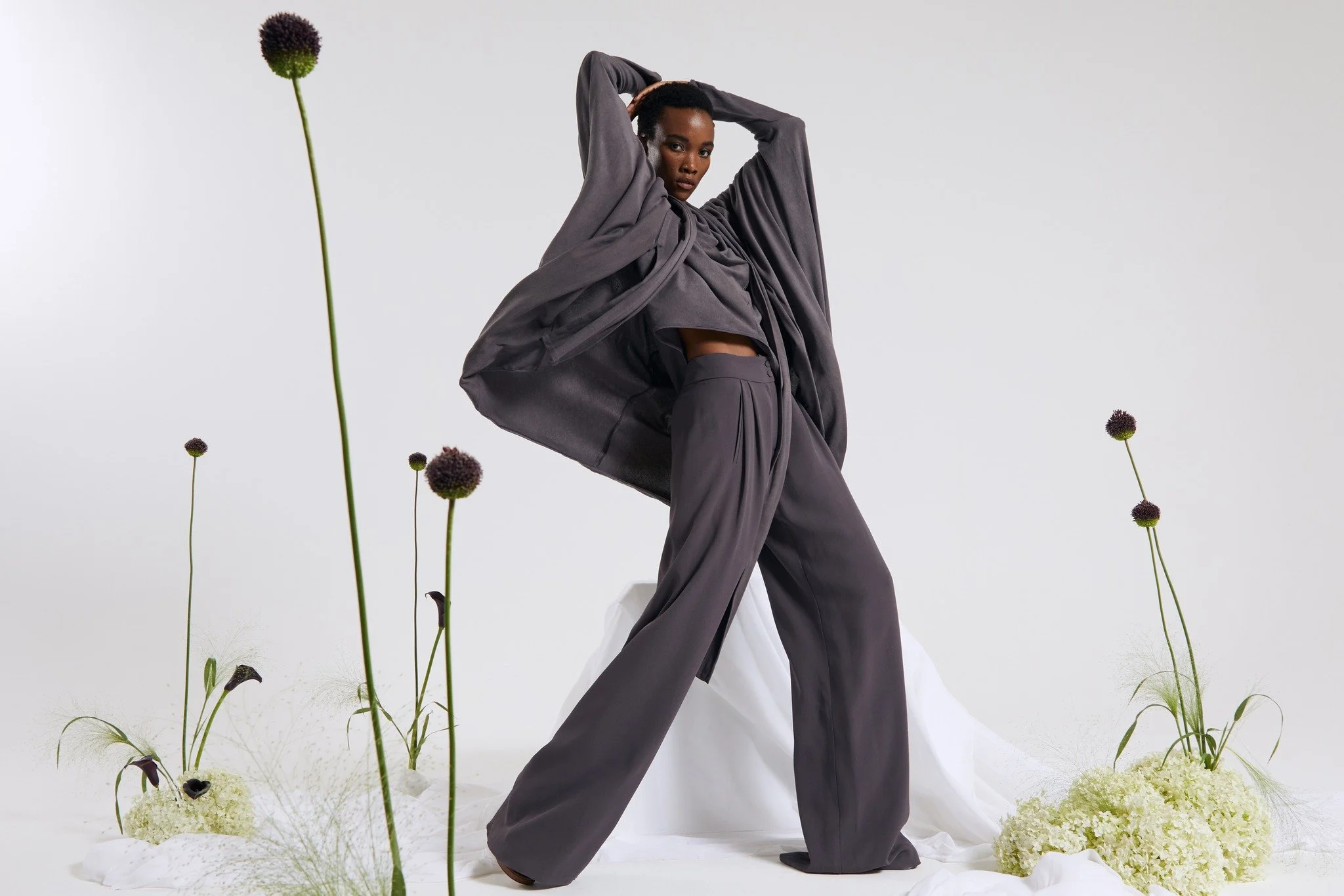 Lilaea Organic Cotton Jersey Jacket, Oreiades Blouse & Oxford Trousers - Fig