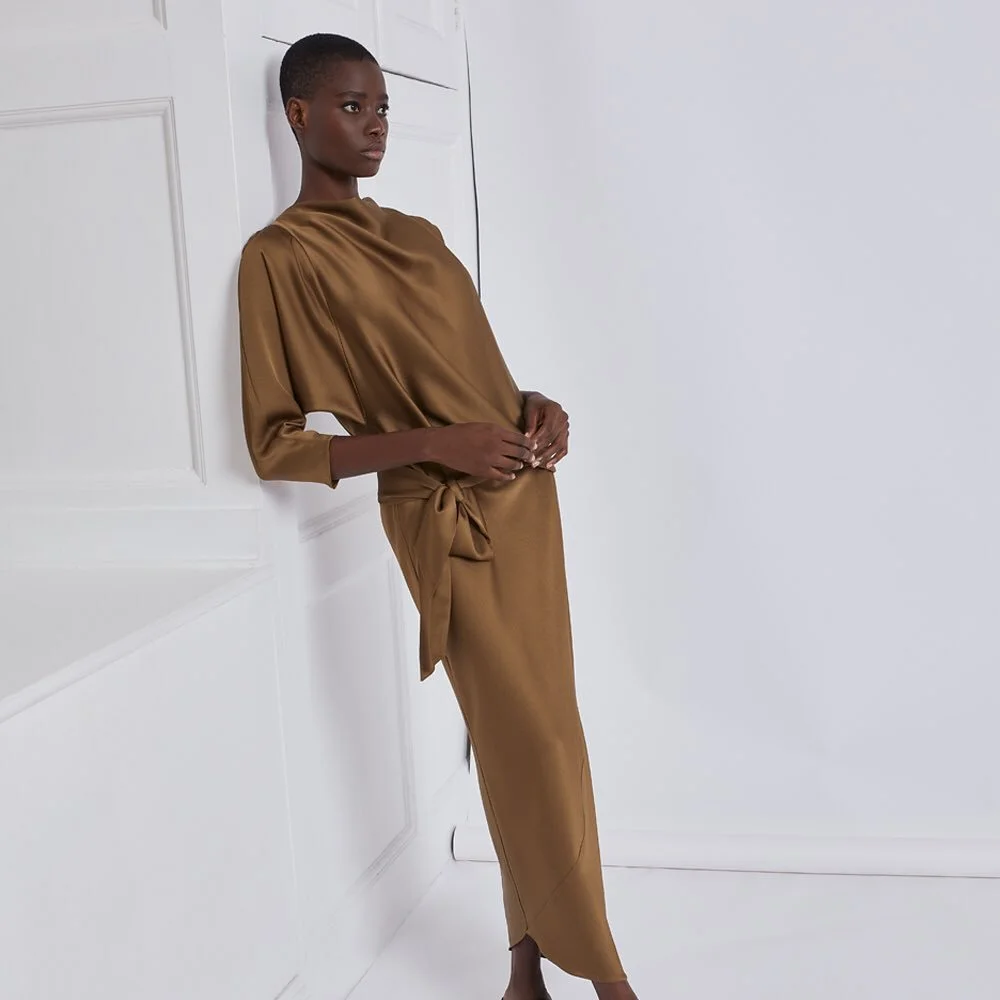 Halina transformer dress - Bronze crepe backed satin