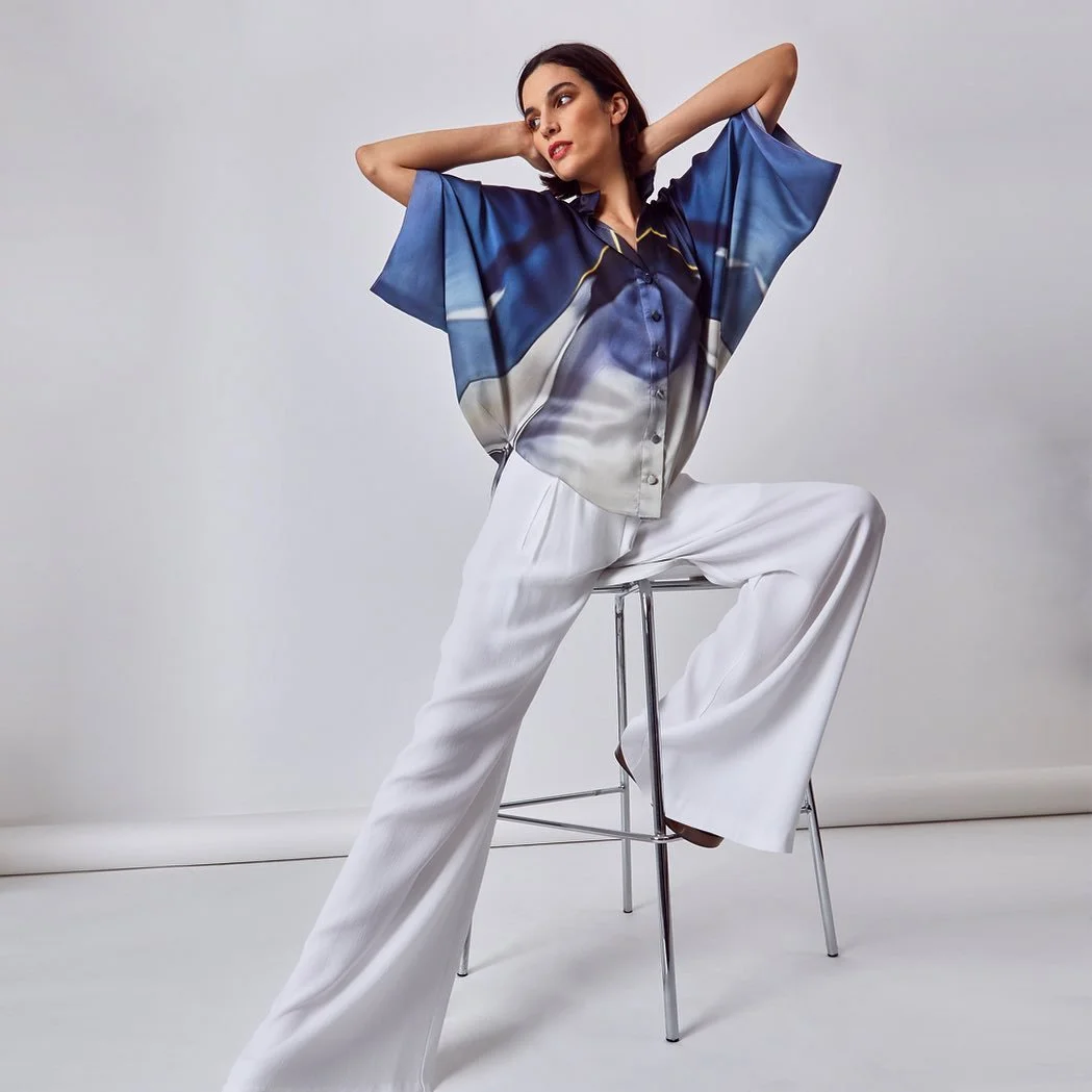 Momoyama Artwork Print Blouse & Oxford Trousers