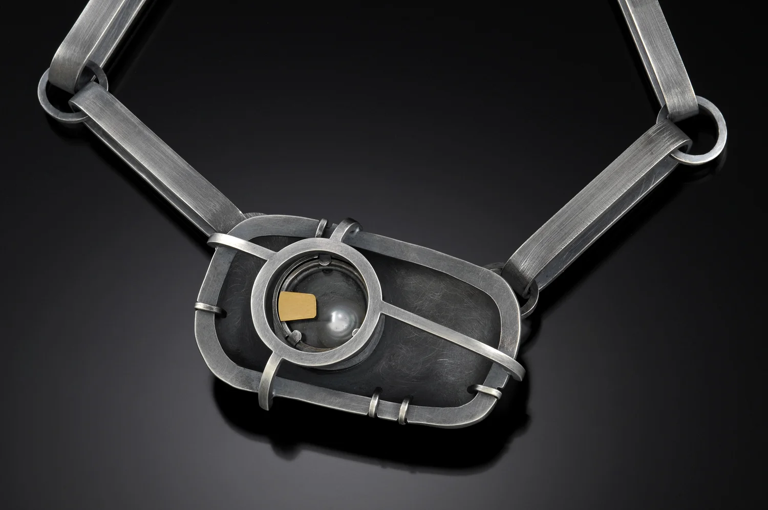 Sarah C Chapman - Compass Necklace, oxidized sterling silver, 22k gold, quartz watch crystal & fresh water pearl