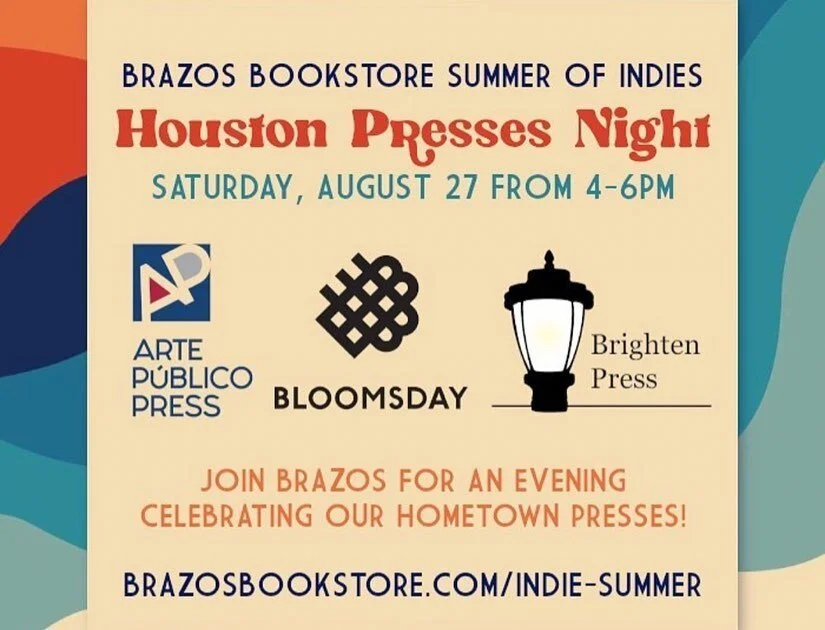 Stop by Brazos Bookstore this Saturday from 4-6 to learn more about Bloomsday and other local presses! We hope to see you there 🤗
.
.
.
.
.
.
#houston #texas #htx #houstontexas #htown #houstonevents #houstonthingstodo #goal #small #indie #press #ind