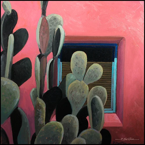 Cactus on Red Adobe 30x30 Oil