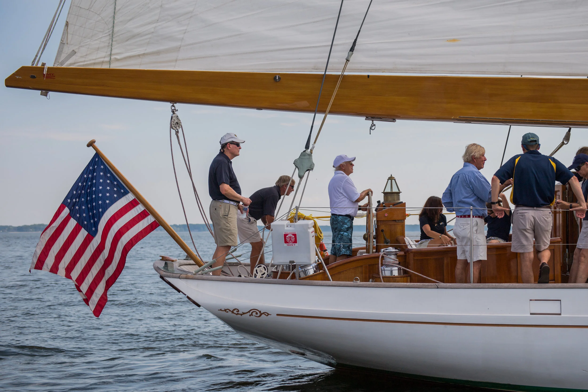 Jimmy Buffet takes the helm with America's Cup Hall of Fame inductee Jon Wright and space shuttle astronaut Capt Ken Rightler in the afterguard.