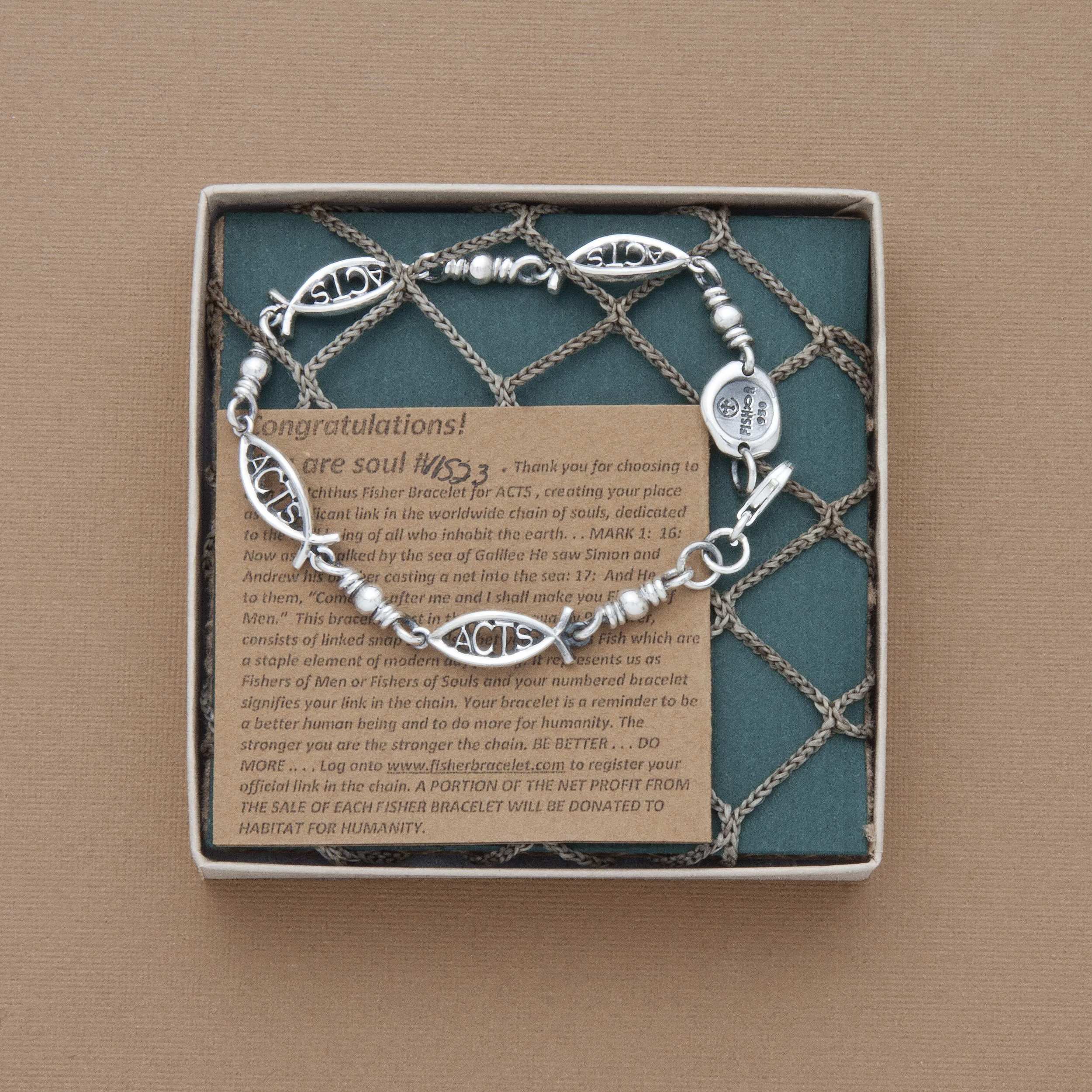 Ichthus ACTS Bracelet Fishers Of Men  .950 Sterling Silver Free Shipping New 
