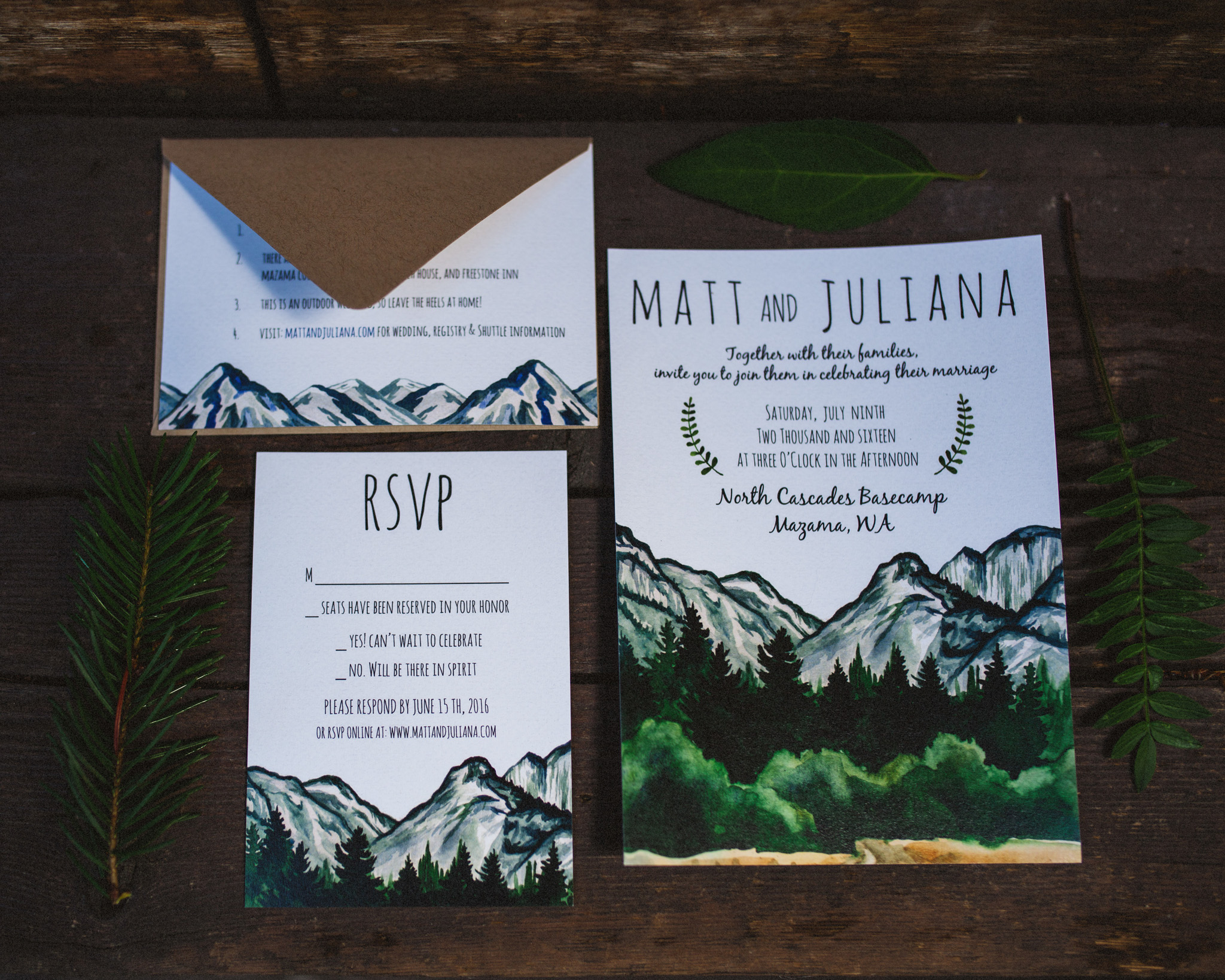 Mountain Themed Invitation Suite | PNW Wedding Invitation