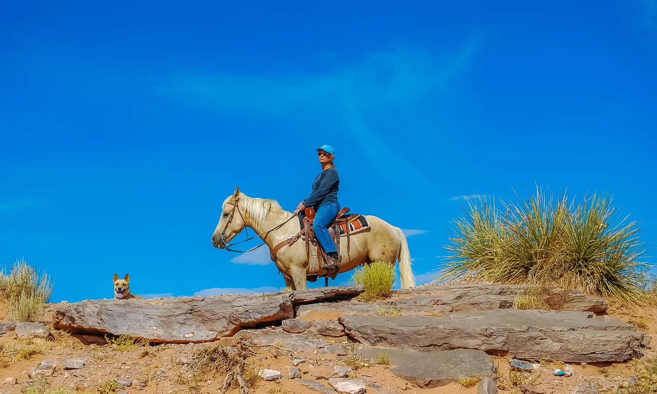 Karin Riding Cloud Boy with Belle Her Sidekick