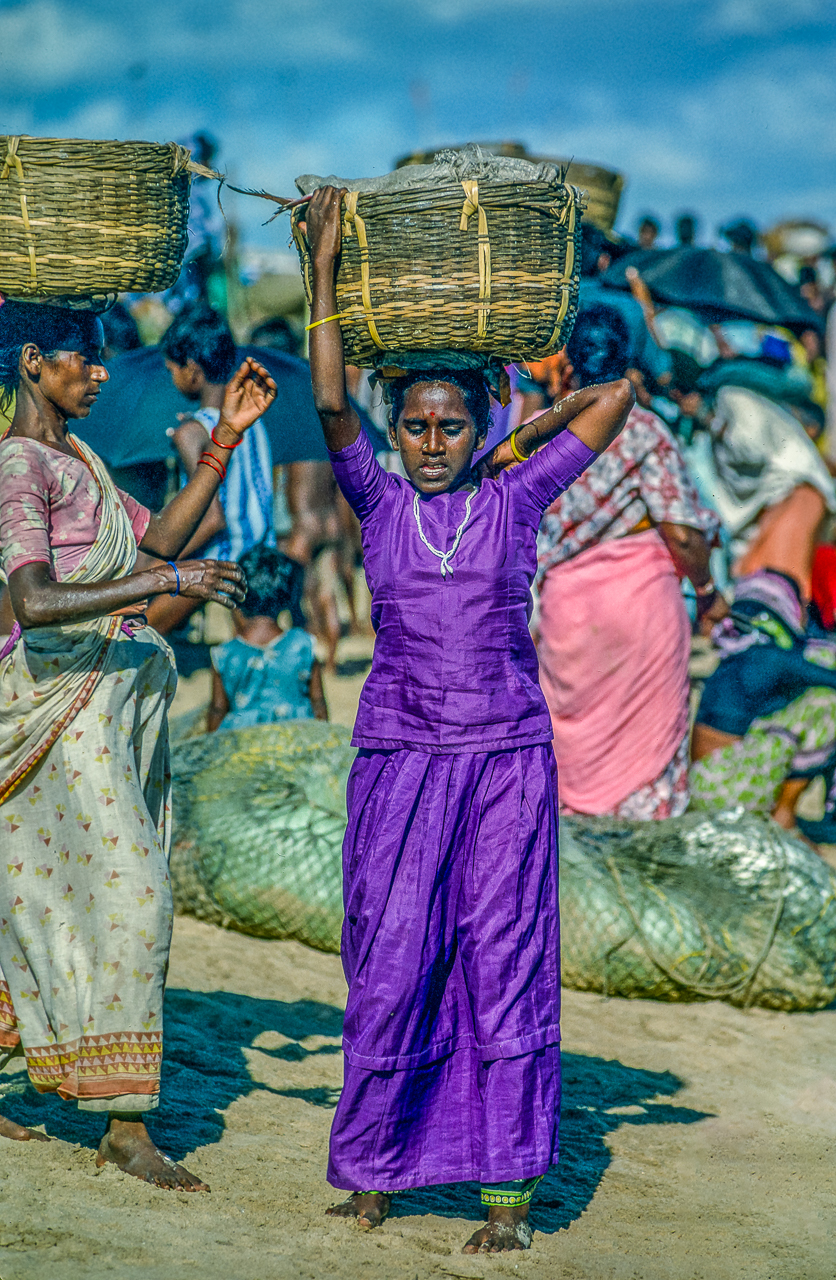 Telugu Village Women Help Each Other Heft Baskets Of Fresh-Caught Fish