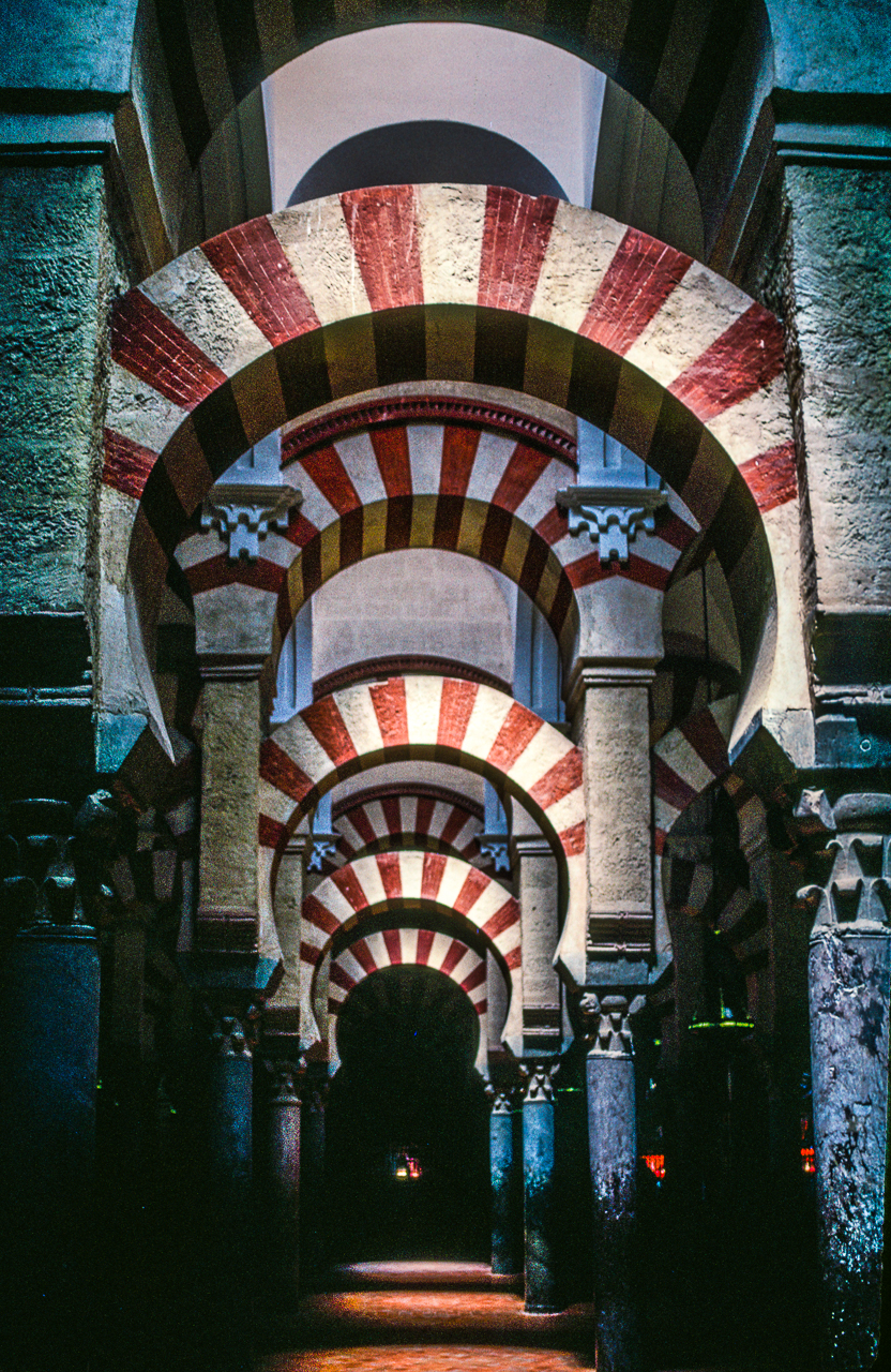 Colorful Arabic Arches Adorn the Famous Cordoba, Spain, Mosque