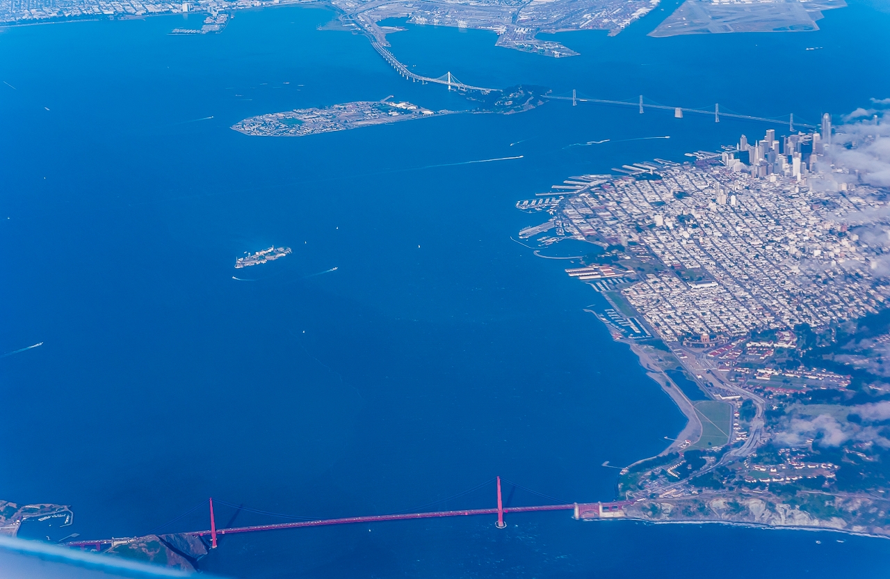 AERIAL SAN FRANCISCO: GOLDEN GATE BRIDGE SUNSET-PAINTED