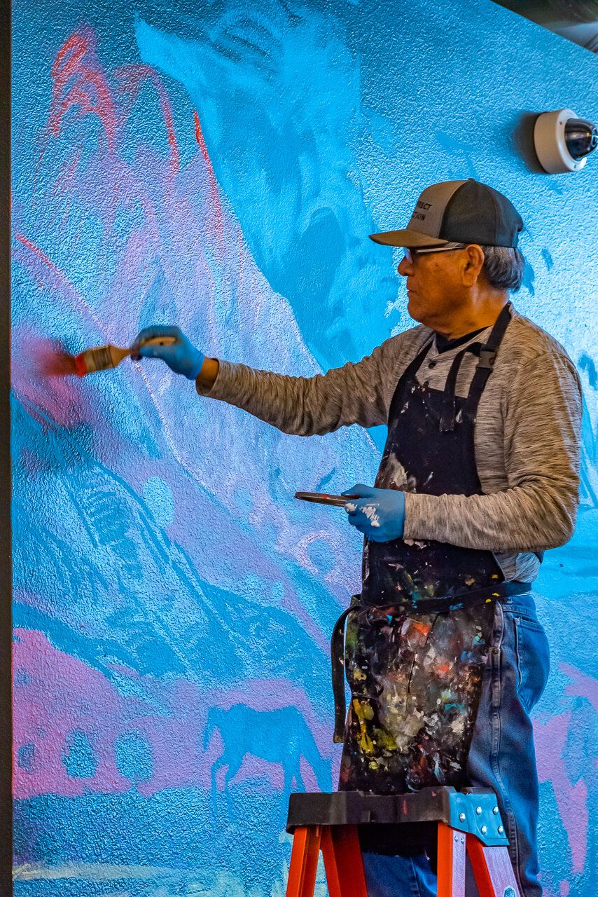 "Navajo Master" Artist Bahe Whitethorne Paints Mural, Tuba City, Arizona, Navajo Nation (2020)