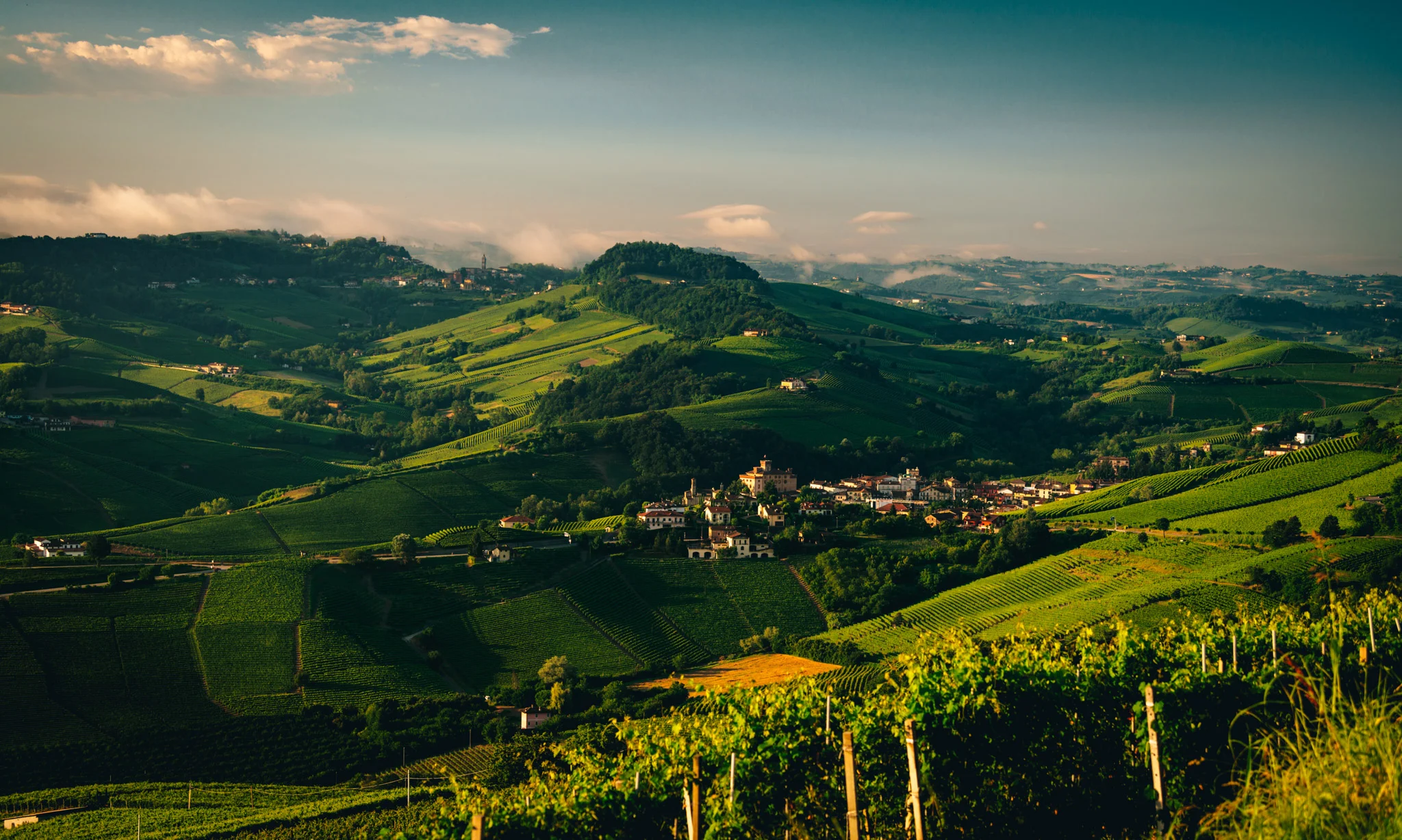 Italy : Piedmont : Morning clouds over Barolo