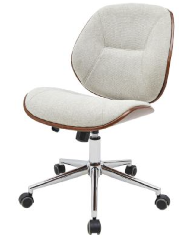 Fabric and Bent Wood Rolling Office Chair in Linen Color