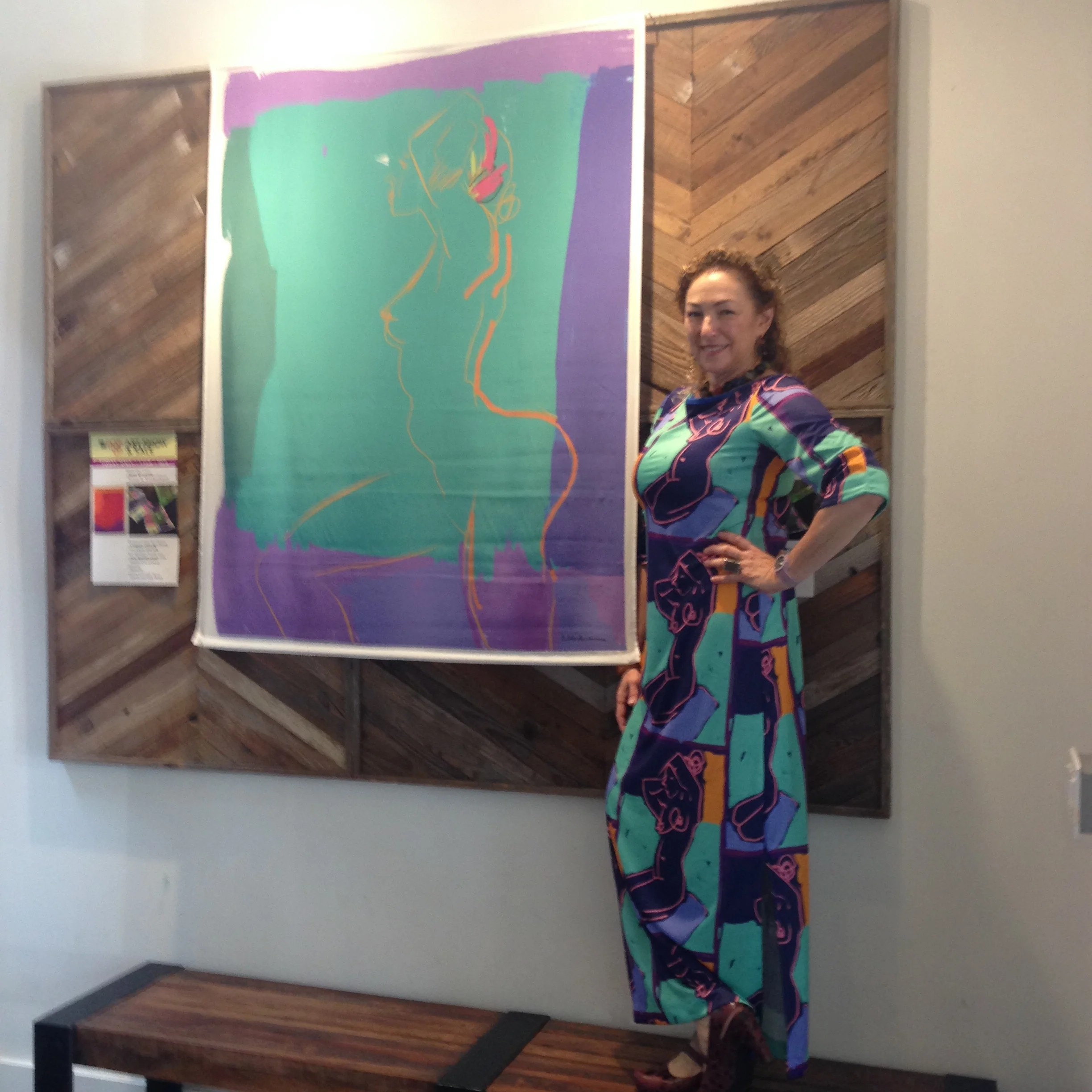 That's me in one of my art dresses with one of my "Color Block" silk scrolls.