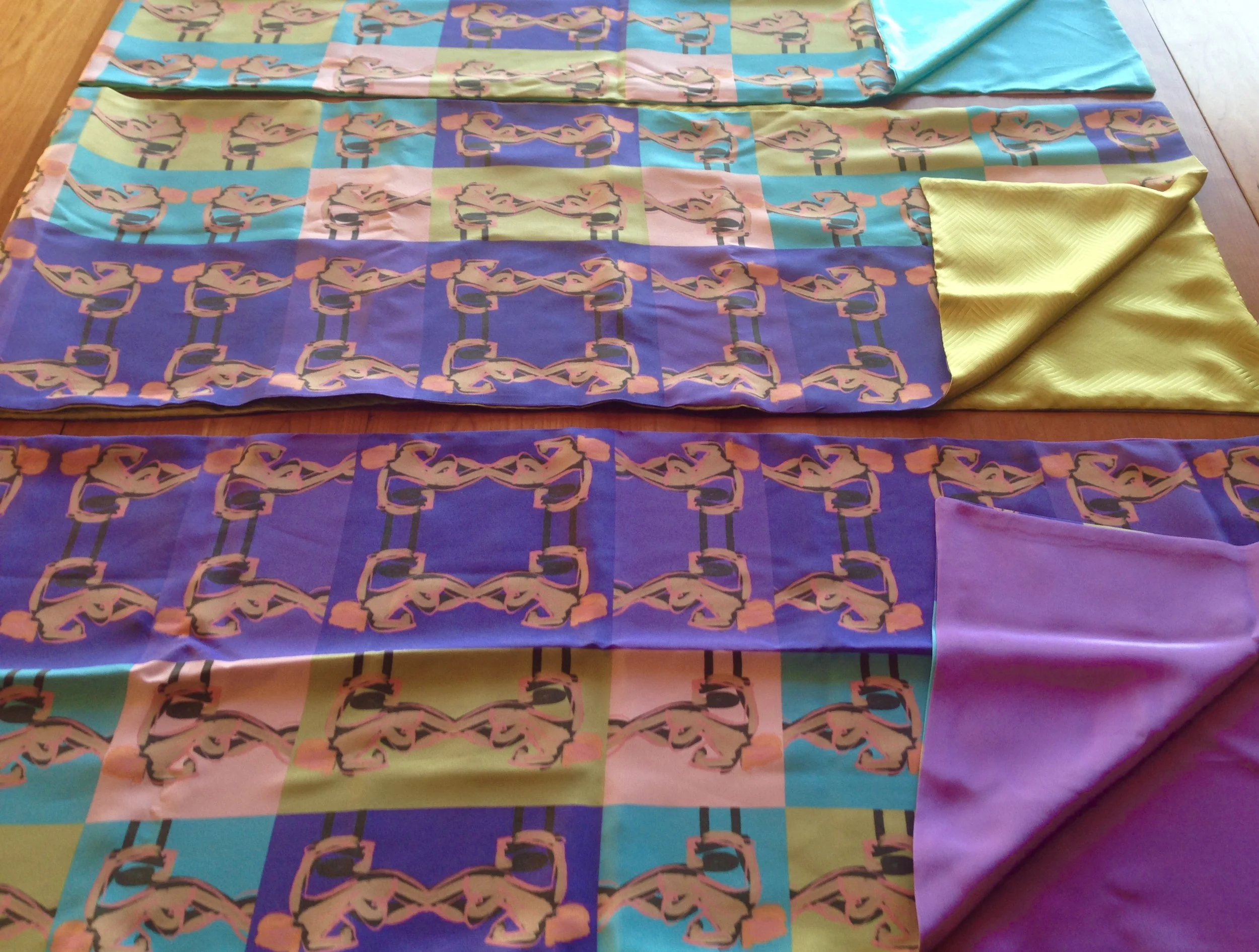 Newest fabric design made into long, 2-sided silk scarves, a tribute to Warhol (a fellow Pittsburgher). I have two left in my online shop .