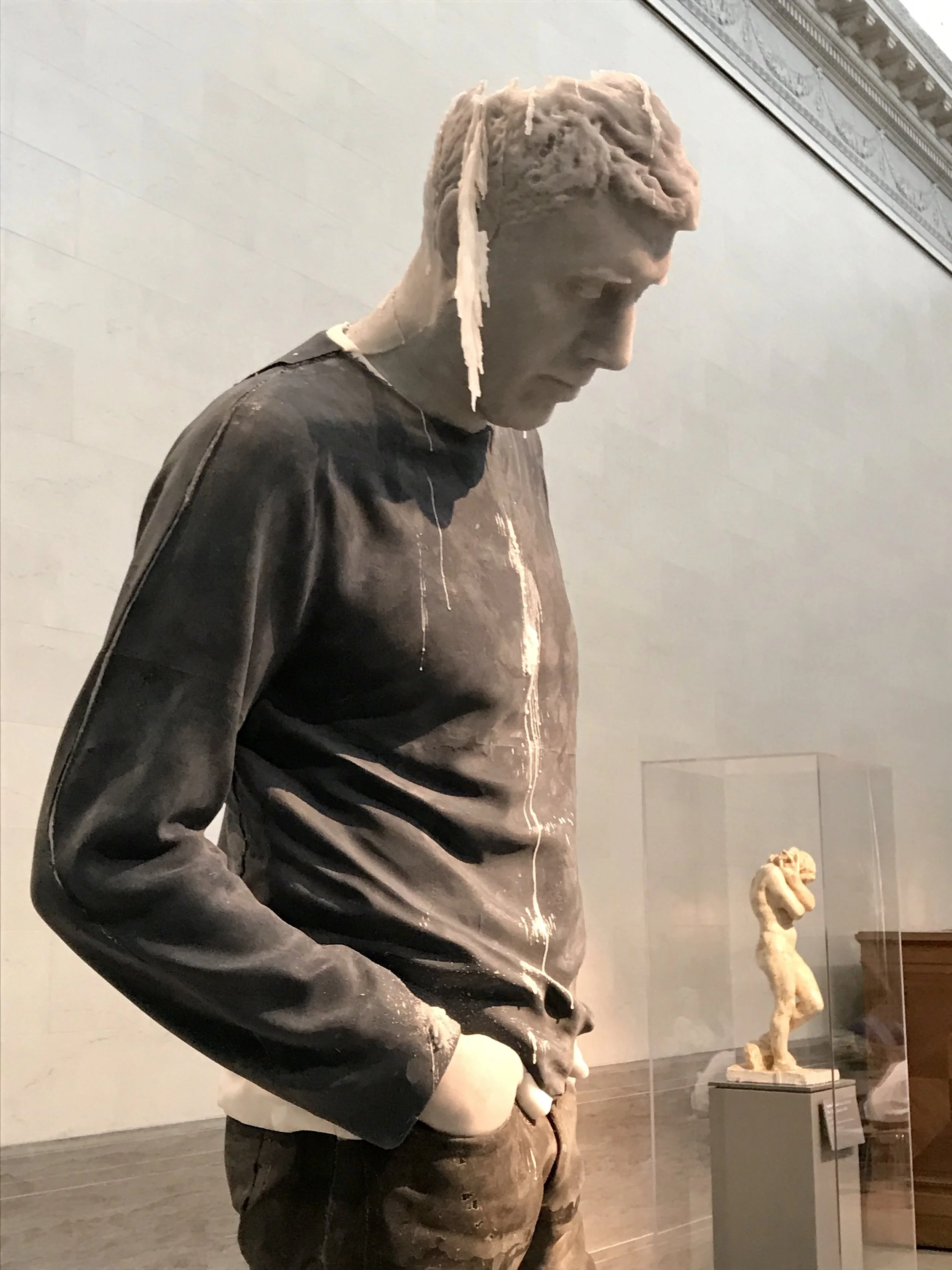 This sculpture is much larger than life and totally natural. It contains a candle wick that was lit upon installation. Fischer's work is interspersed throughout the museum in surprising ways! https://legionofhonor.famsf.org/exhibitions/urs-fischer
