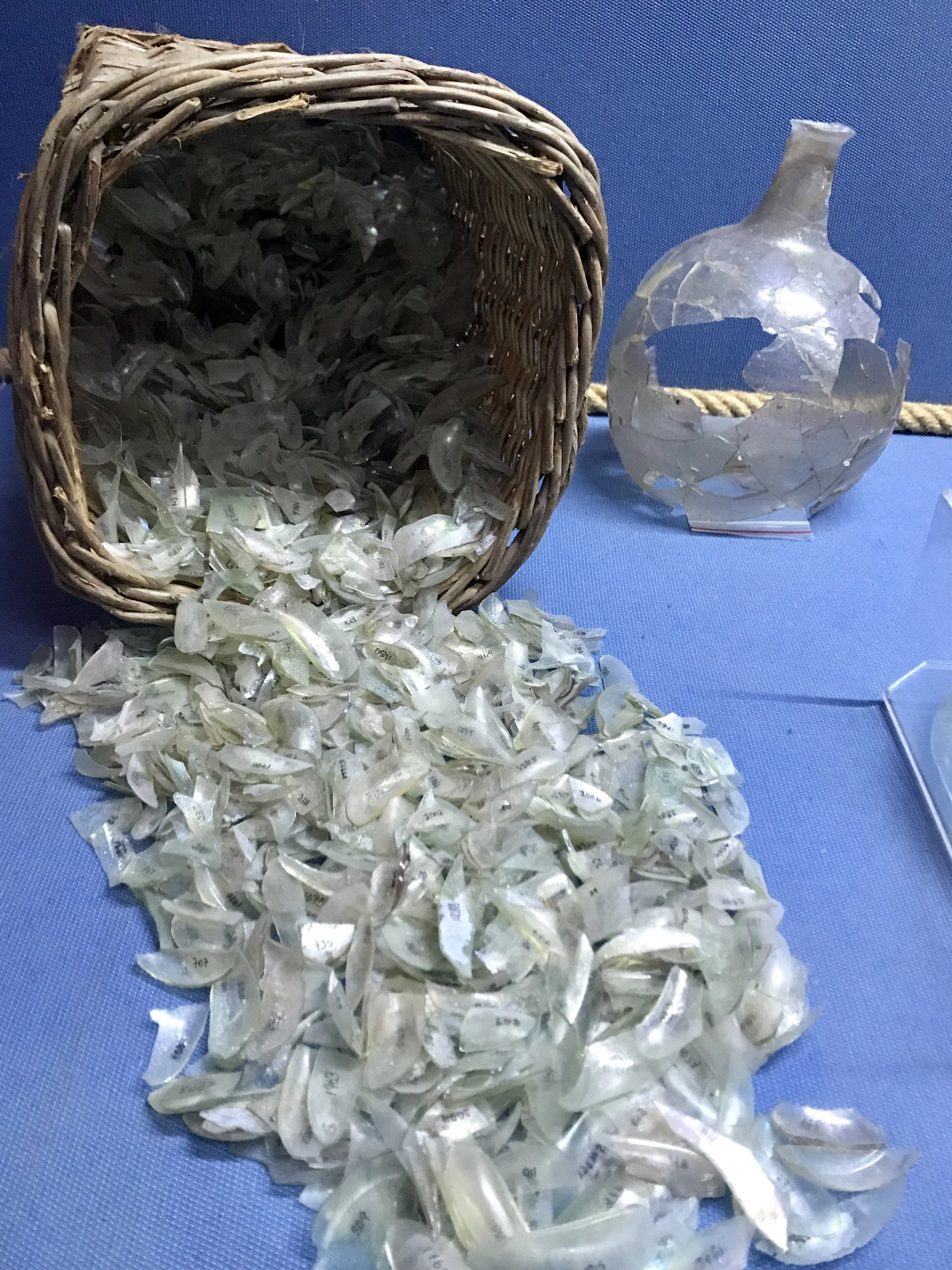 Glass shards for recycling found under the sea in a shipwreck. This museum has loads of shipwreck finds and shipwreck reconstructions. Bodrum, Turkey