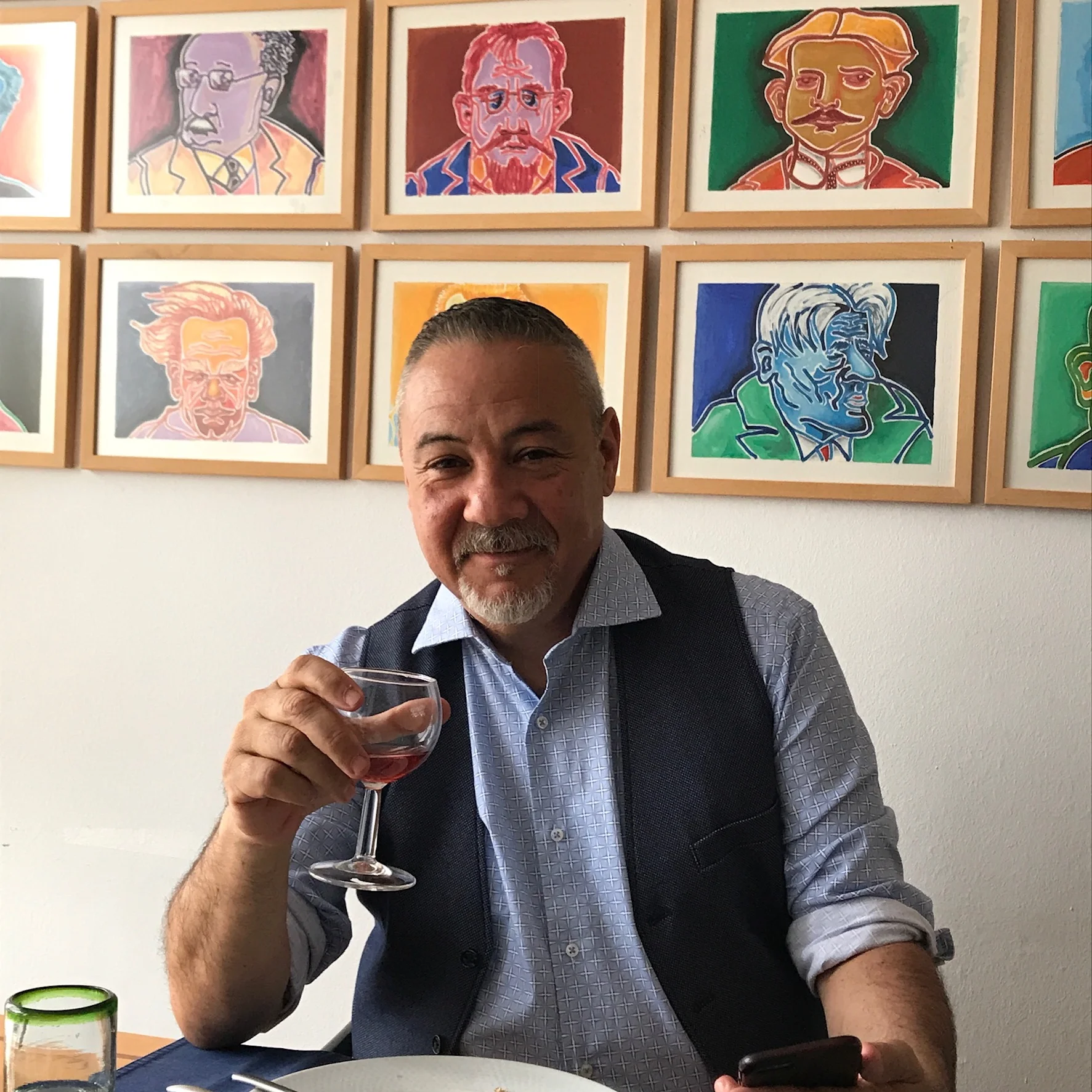 Lovely lunch at a local friend's home with SF-friend, Fred. Miquel's artwork on the wall - he's the most prolific artist I know.