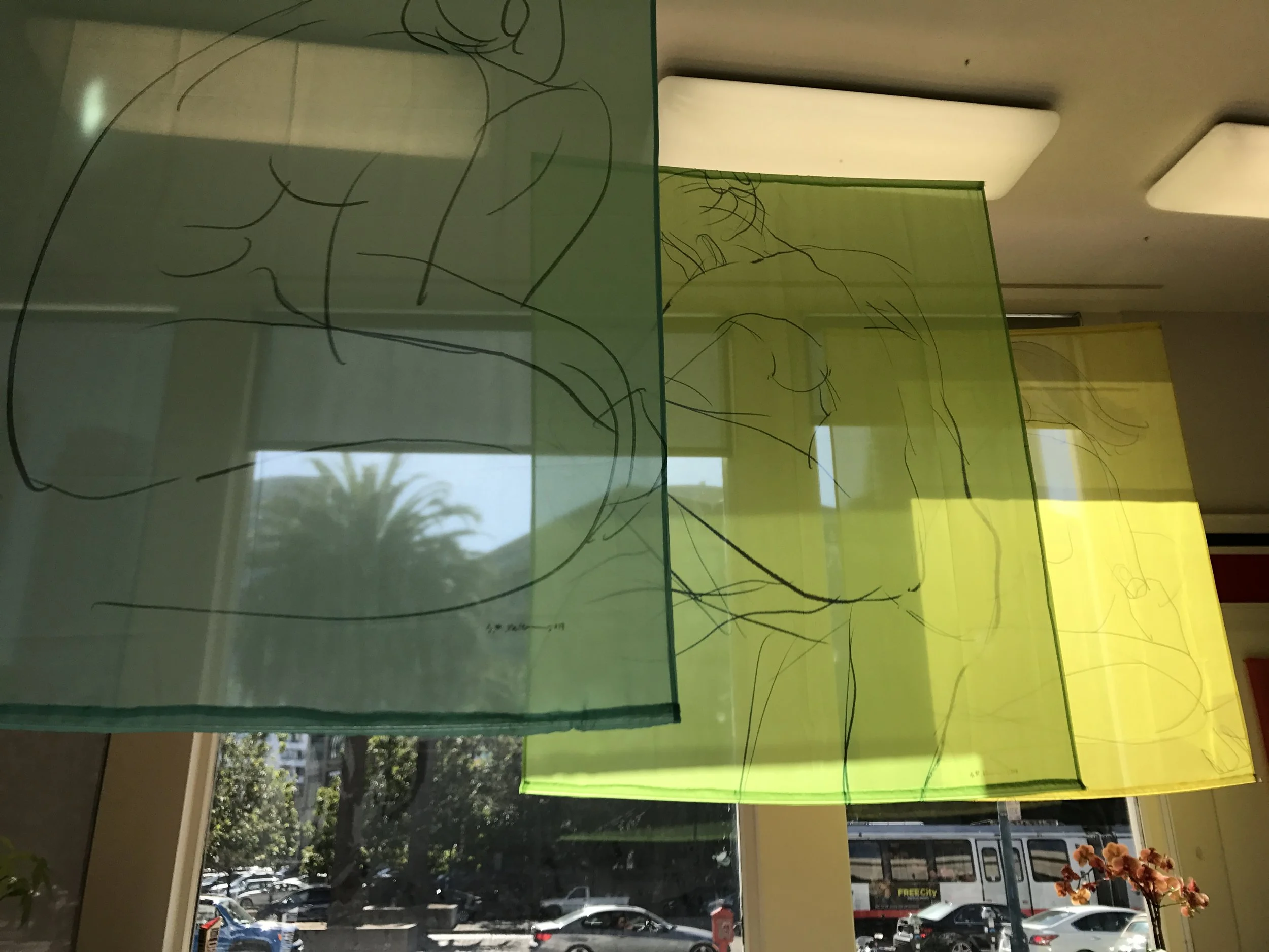 Troll House installation of Banderas Series (5- 8' high scrolls). My first site-specific installation piece will be shown again at The Wessling Gallery in Sept. 2018.