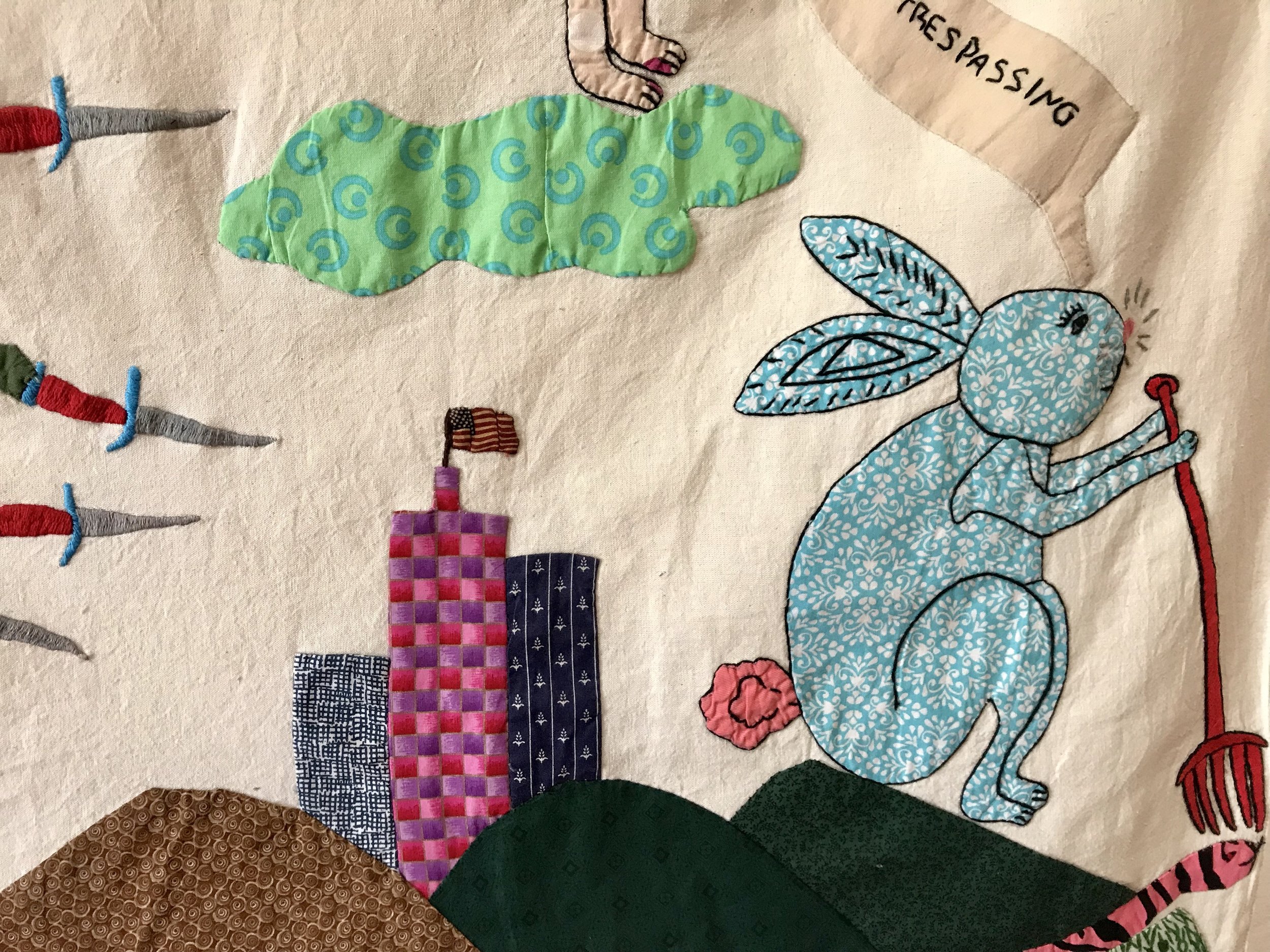 A tiny portion of a huge collaborative quilt shown in the contemporary art museum in Oaxaca.