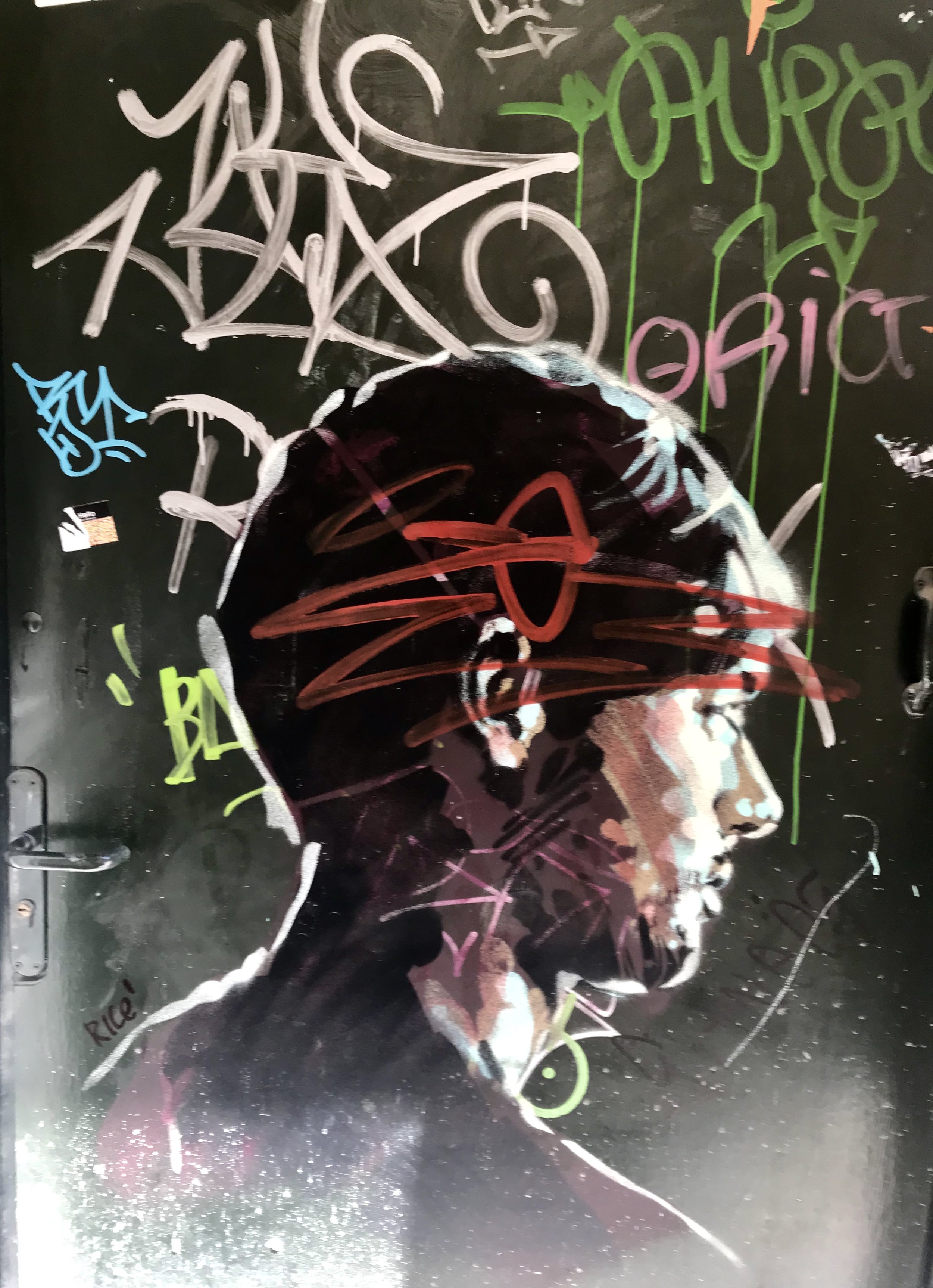 A painted doorway in Girona near the art school, La Merce.