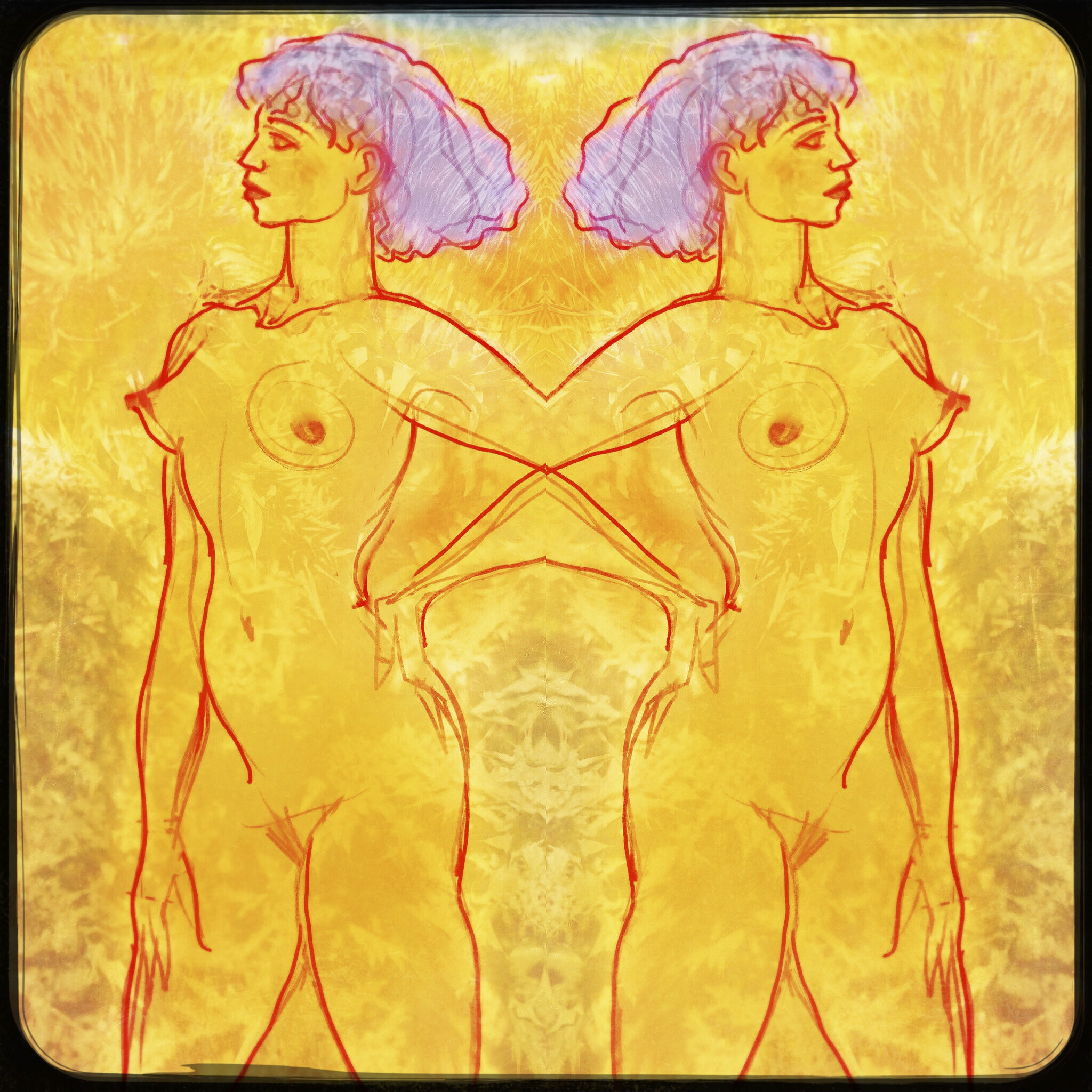“Botanical Series: Thistle Twins” is hanging in “Hot Colors”. It is a face-mounted 20 x 20 inch acrylic print (so is “Happy Yet Sad”).