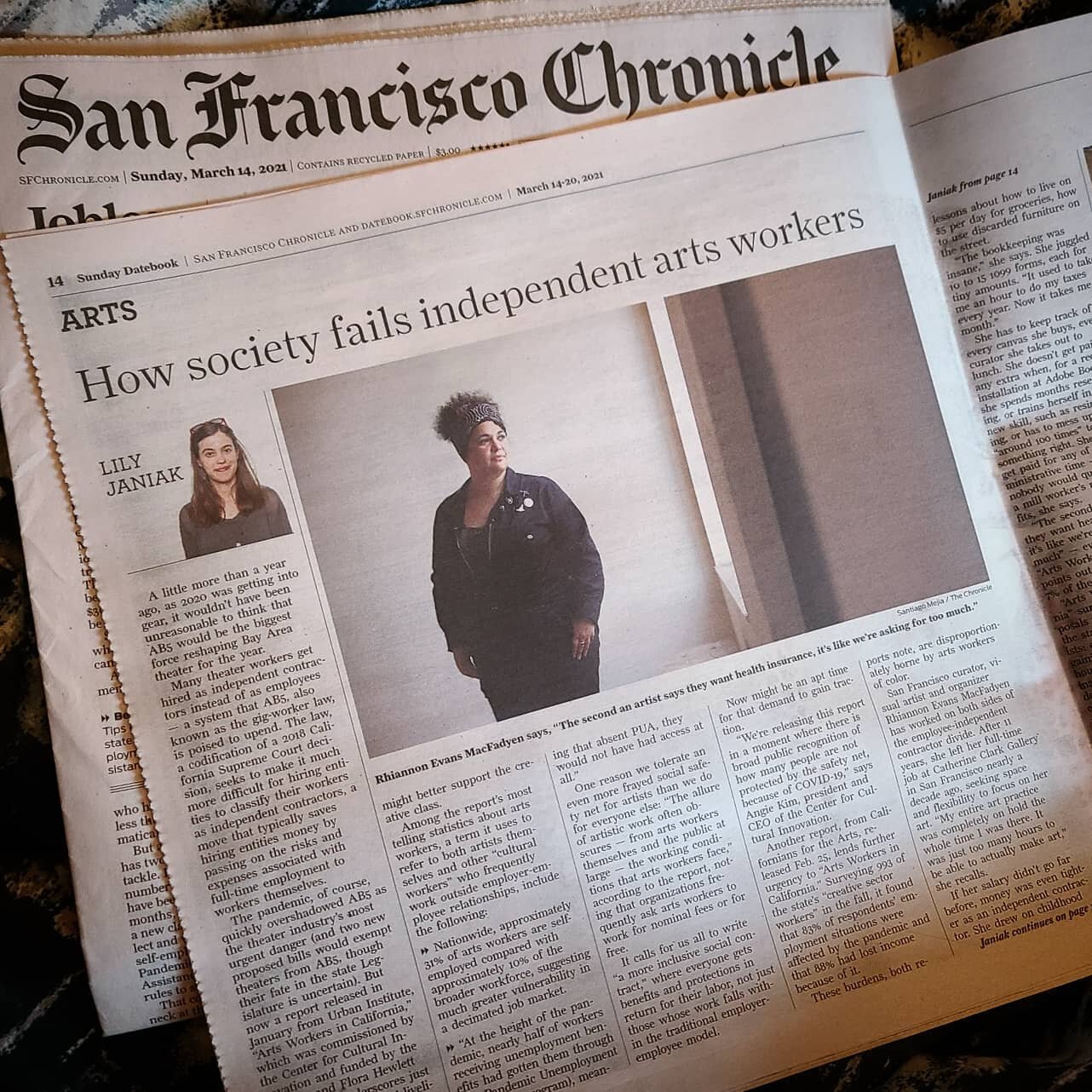 Sunday's San Francisco Chronicle spread featuring collective member Rhiannon Evans MacFadyen and discussing the invisible labor of artists. Images taken at Radian Gallery
at the end of our group exhibition Seen &times; Unseen in January.

@rhiannonbl