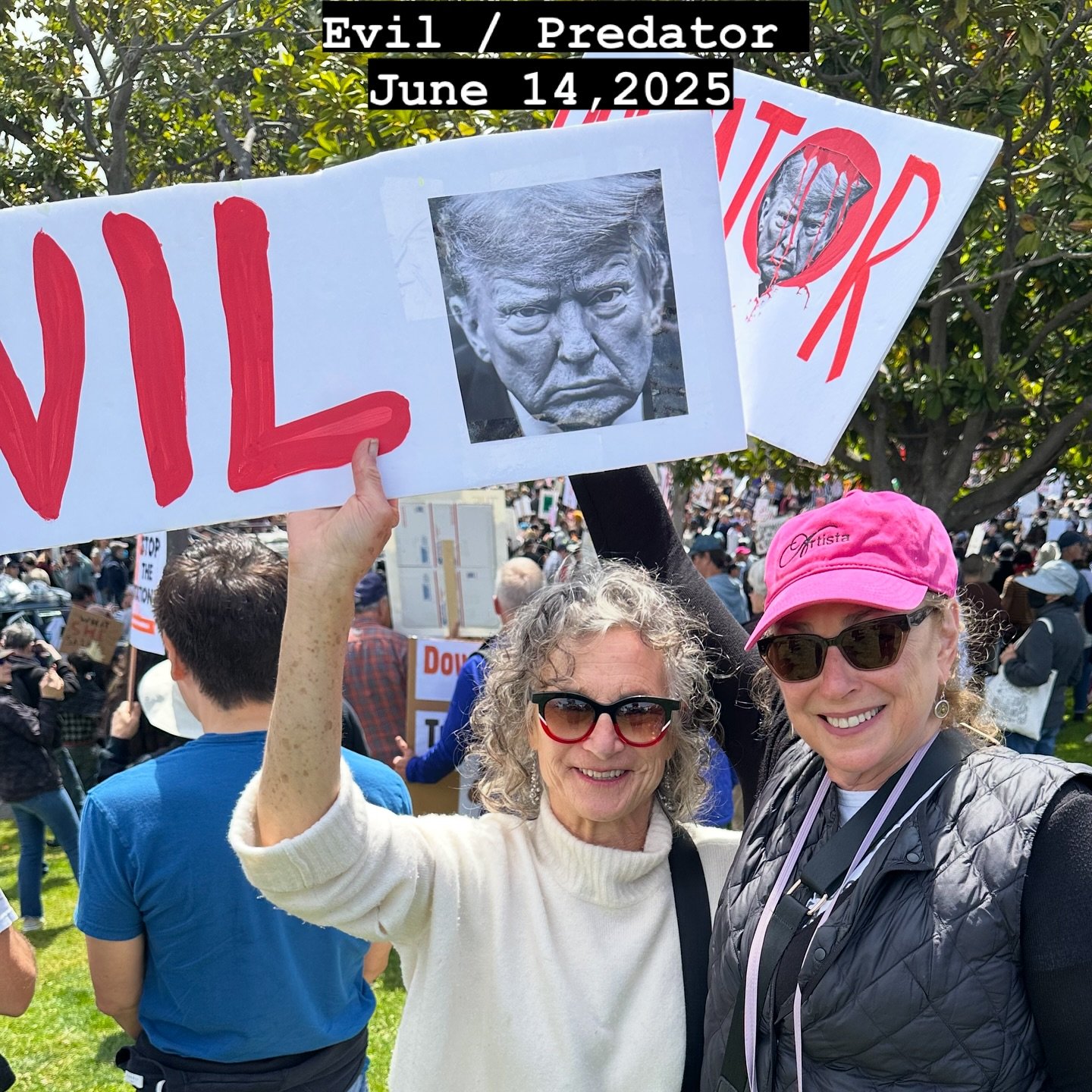 At Dolores Park in SF - where we started the march on Saturday for &quot;no kings day&quot;, his birthday, and also my friend's birthday, pictured here with me.
#nokings #evil #predators #march #demonstrate #june14th