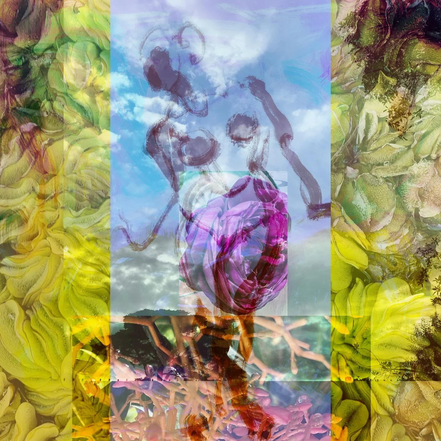 Work in progress - a digital collage of a life drawing and my nature photography plus my abstract paintings- it fits in with &quot;head in the clouds feet in the dirt&quot; pieces I've created recently about identity, searching, connecting.
#figuredr