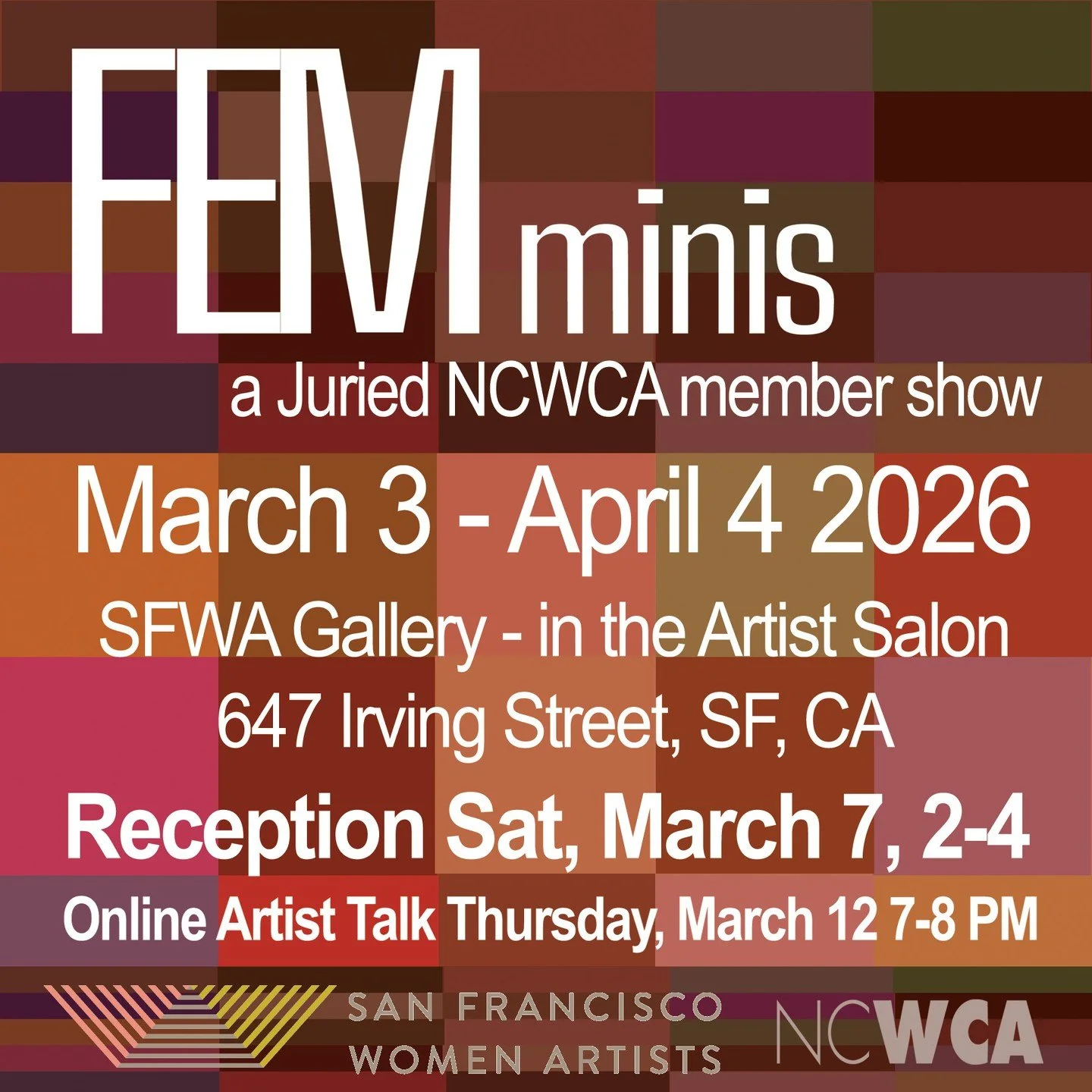 Stop by this Saturday Sat, March 7, from 2-4pm at SFWA (inner Sunset) for the Reception of our Women's History Month shows. I've got three pieces in these 2 shows (SFWA and NCWCA). I will be there from 2-4. My first guests get a hologram sticker!
The