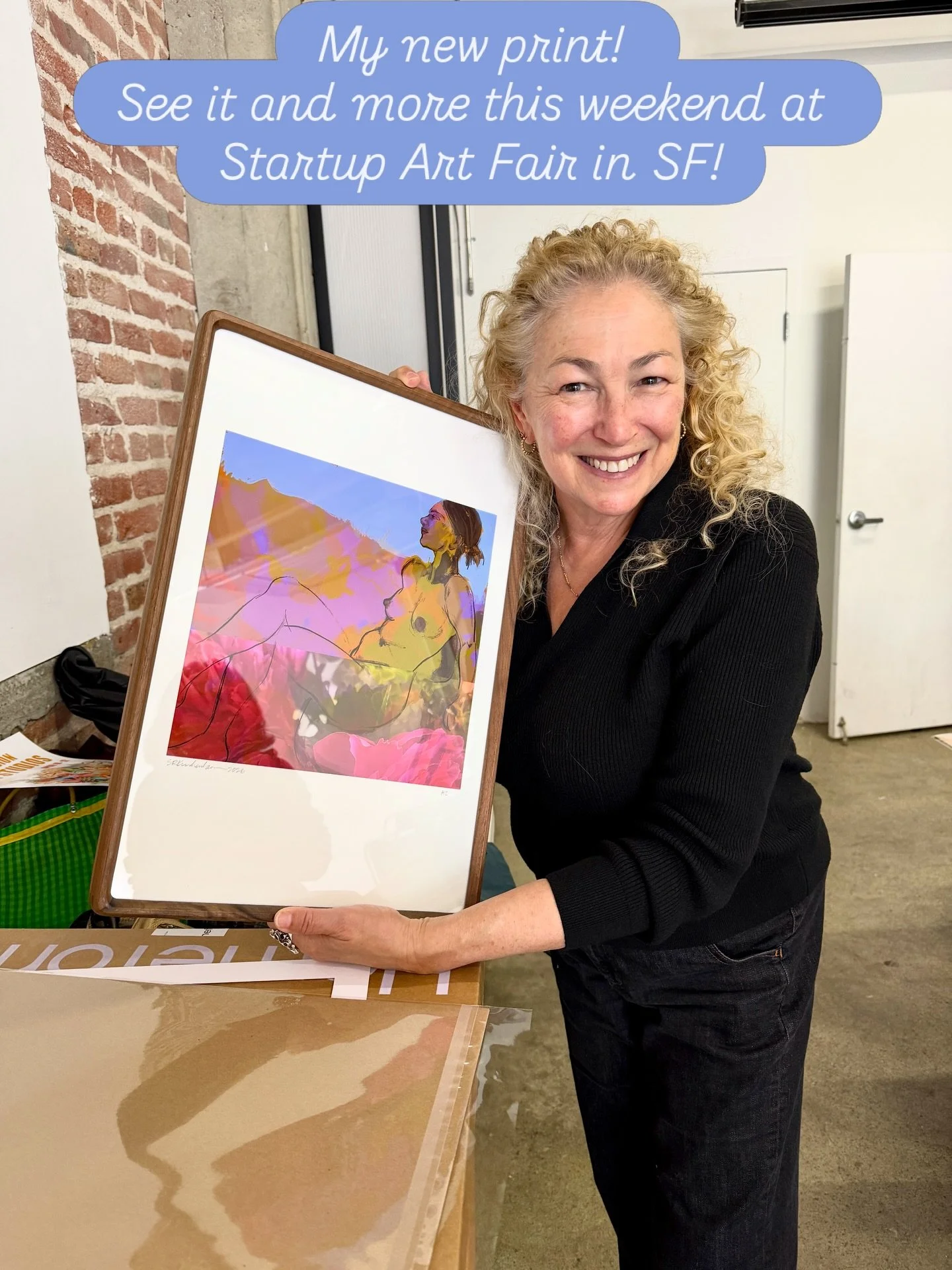 I&rsquo;ll be in the B&amp;W Projects Room #202 at Startup Art Fair at Hotel del Sol this Friday night, Saturday (with live art demos), and Sunday! #startupartfairsf #bwprojects #artprintsforsale #radicaljoy