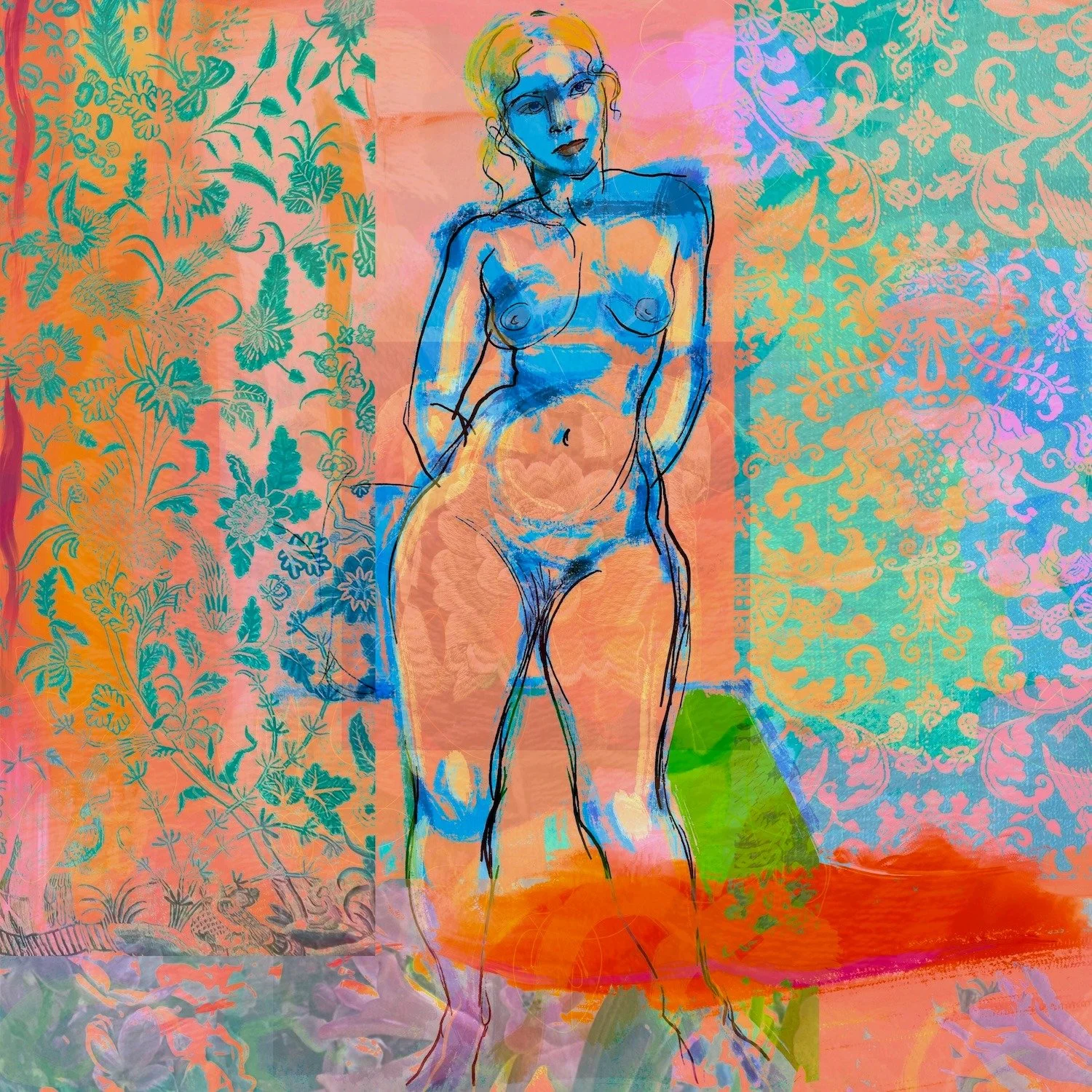 "Her State of Mind" (2026) is a 20x20 digital original collage, framed and printed in an edition 1/1. It was juried into the NCWCA GREEN Exhibition at Arc Gallery. Opening Reception: Sat, July 25, 7-9pm, at 1246 Folsom St, SF. See you there