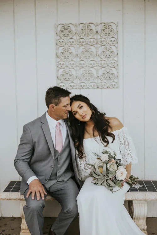Bride and groom outside Tercero Weddings by Aldea in Glendale, Arizona