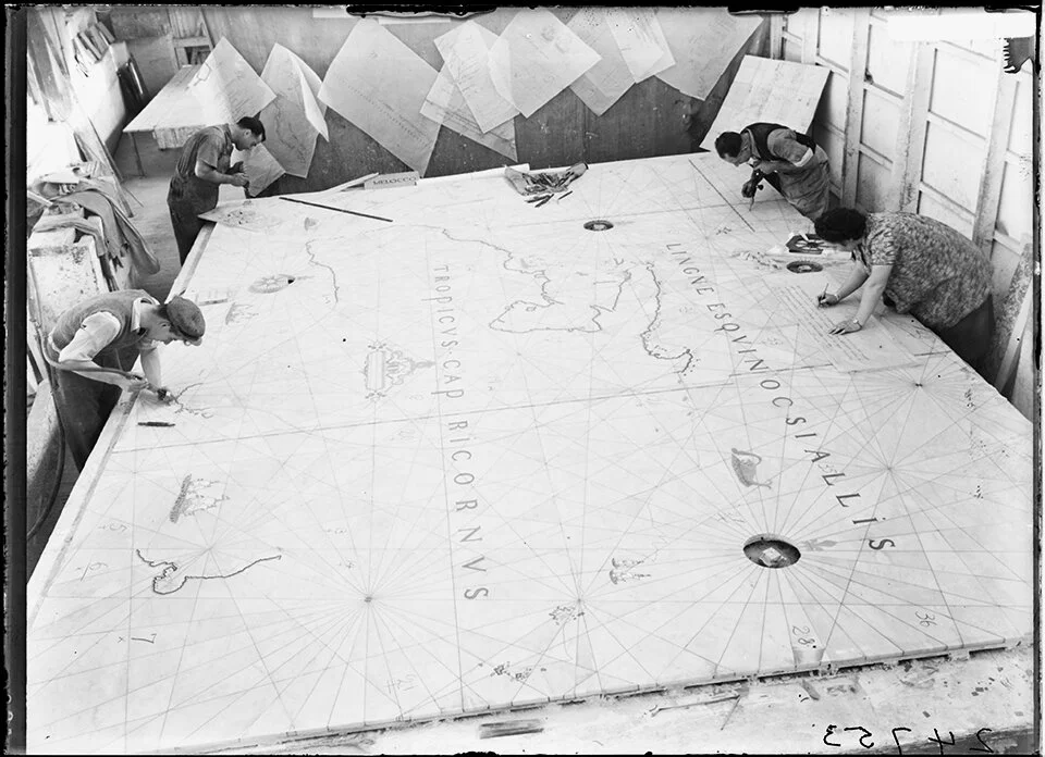Melocco Bros working on the Tasman Map mosaic, 1940. Image: State Archives & Records of NSW